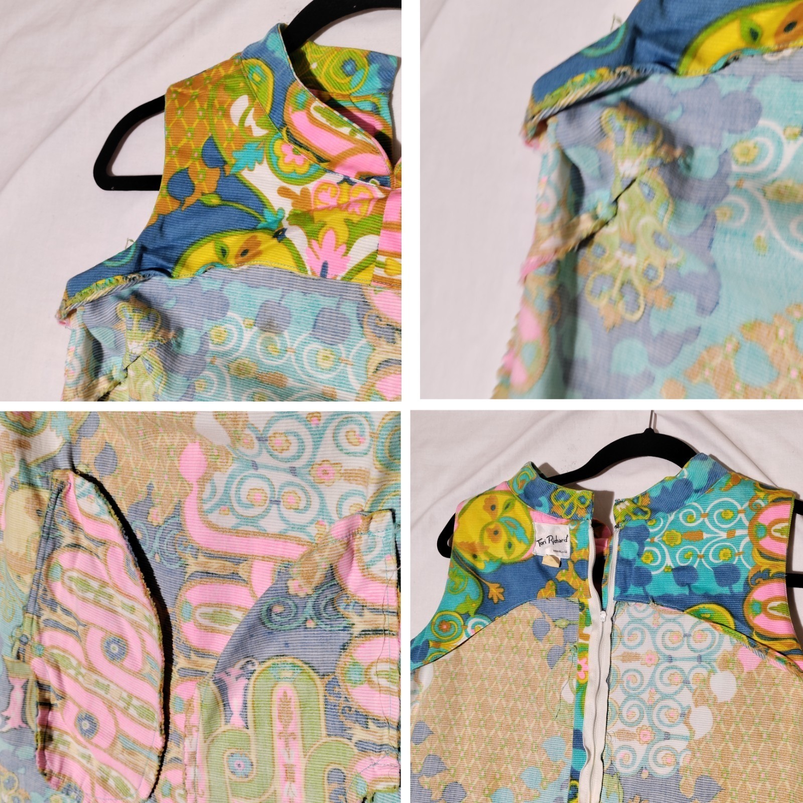 Tori Richard Hawaiian psychedelic 60s Multicolor Shift Dress Sz 12 Vtg