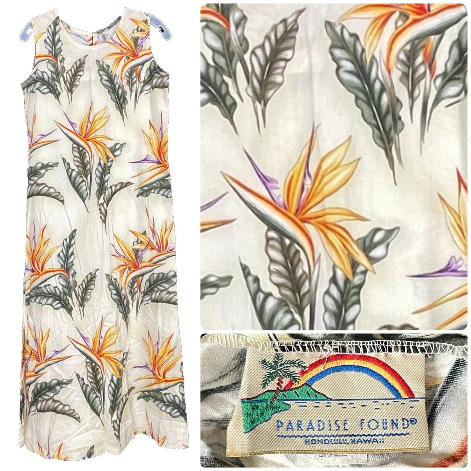 Paradise Found Women’s Vtg Hawaiian Dress Rayon size Small Birds of Paradise