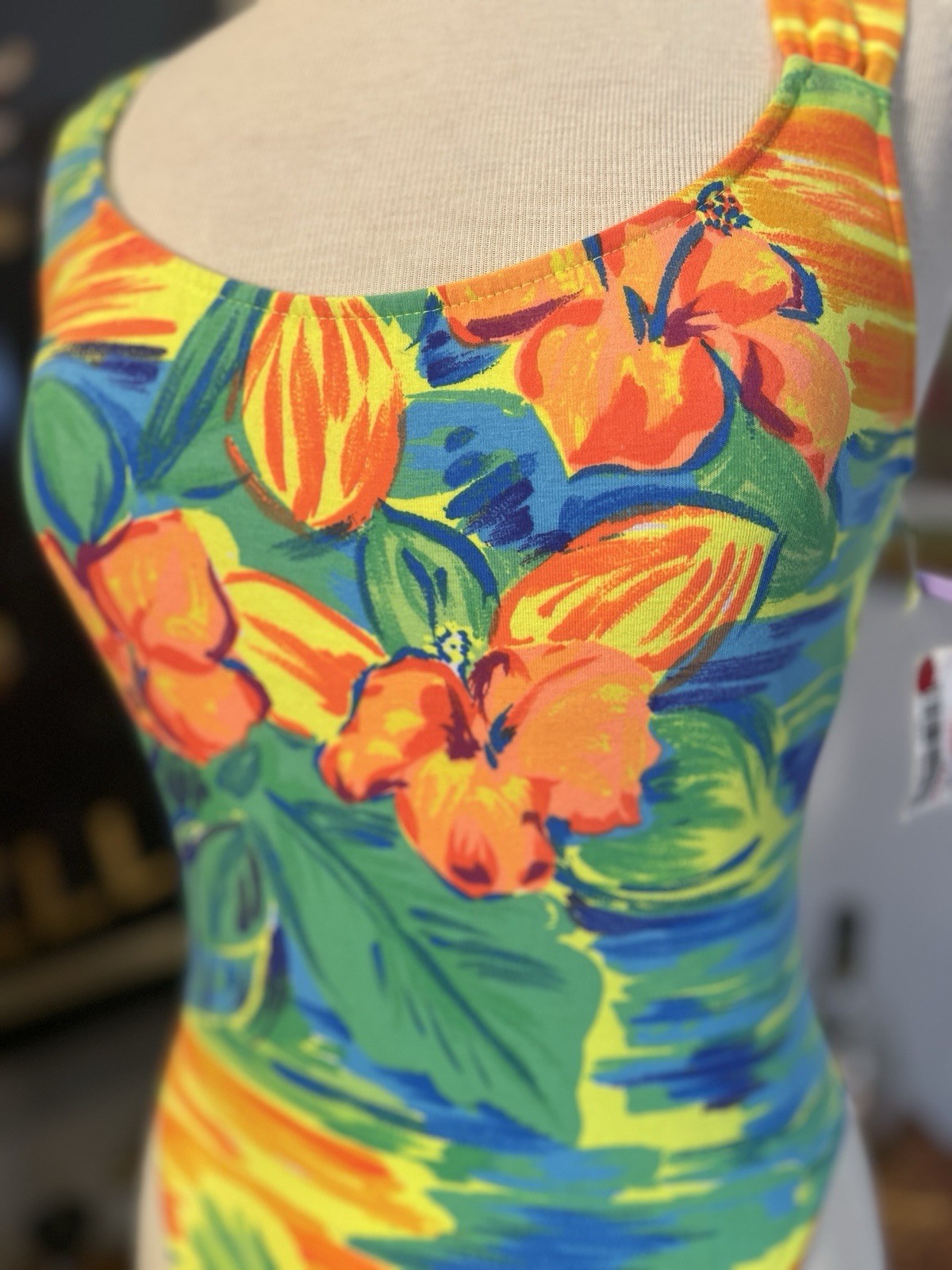 Vintage 1990s Deadstock Neon Hawaiian Criss-Cross Floral Swimsuit