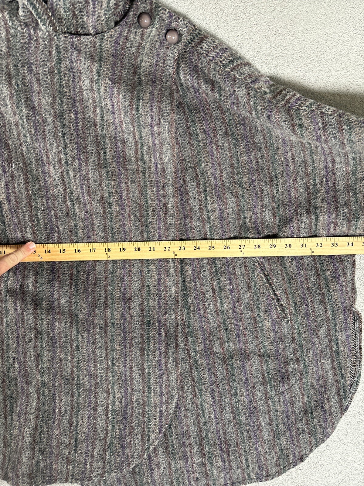 Vintage Claude Danielle Tweed Hooded Poncho Cape Grey Purple Red Women L-XXL