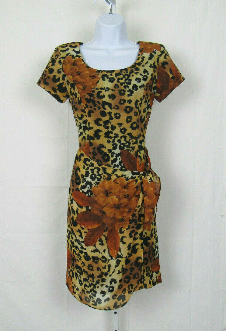 VTG 1980s JESSICA HOWARD SIZE 4 LEOPARD PRINT DRESS WITH OVERLAP POLYESTER