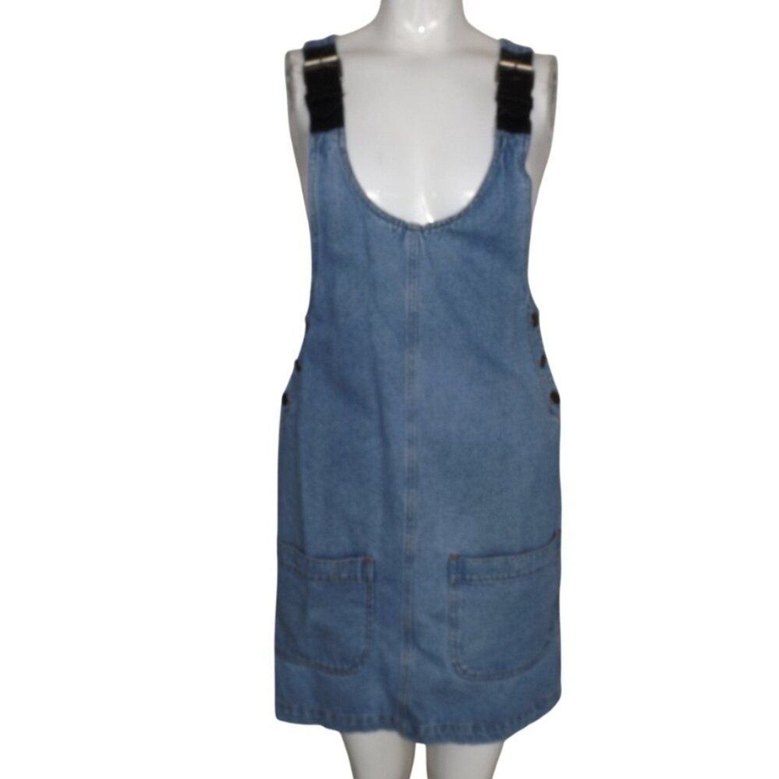SPEED CONTROL Denim Jumper/Skirt-all, S, Shoulder buckles, Pockets, Vinyl straps