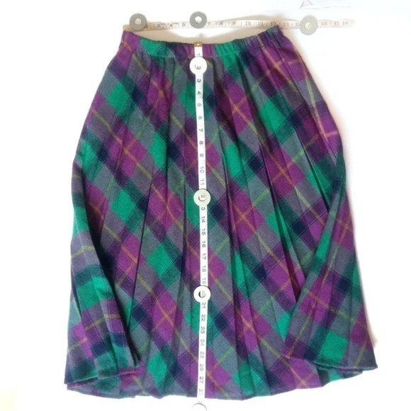 Vintage Take 1 pleated secretary skirt purple green wool blend S