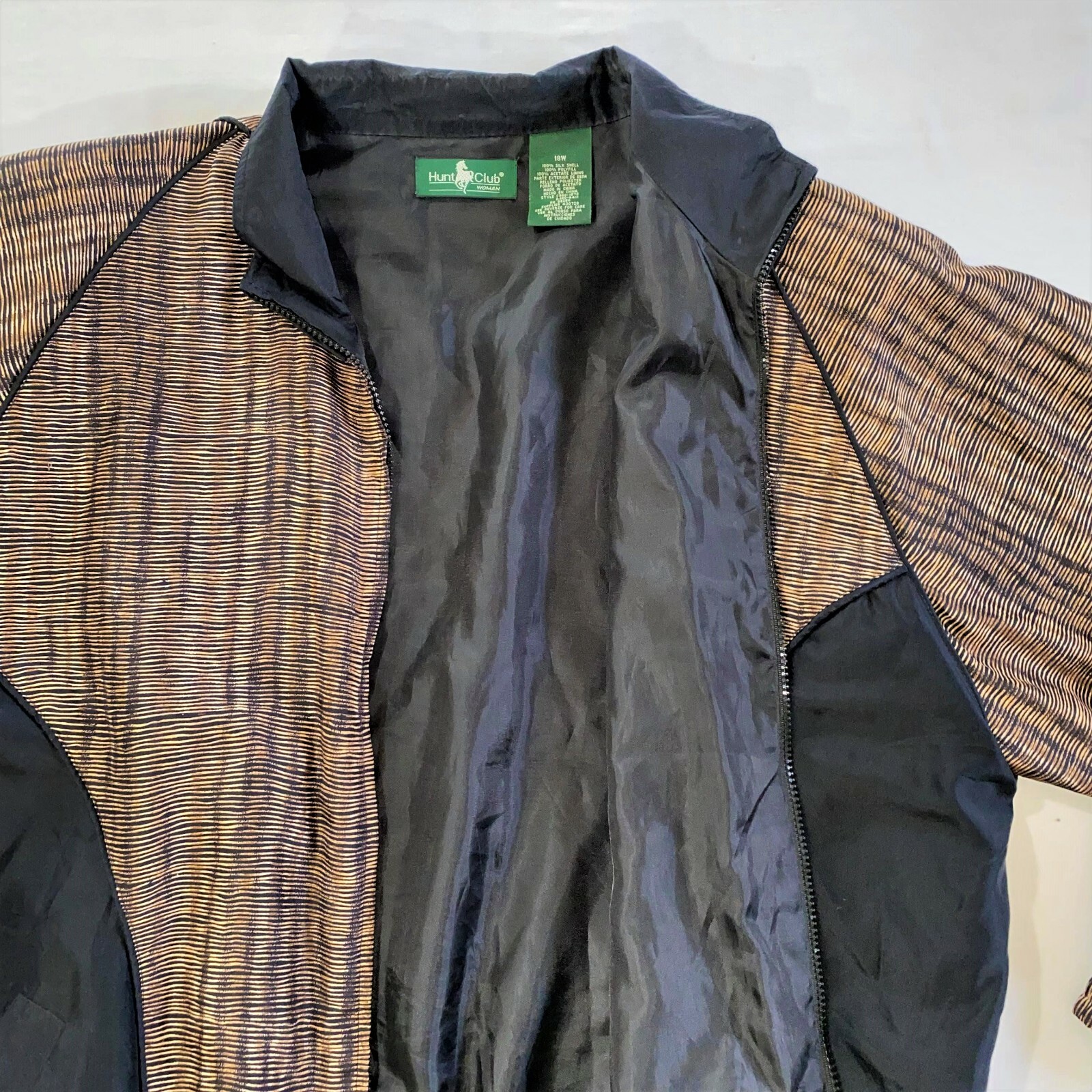 Pre-Owned! VTG Hunt Club Women’s 100% Silk Shell Windbreaker Jacket, Brown 18W