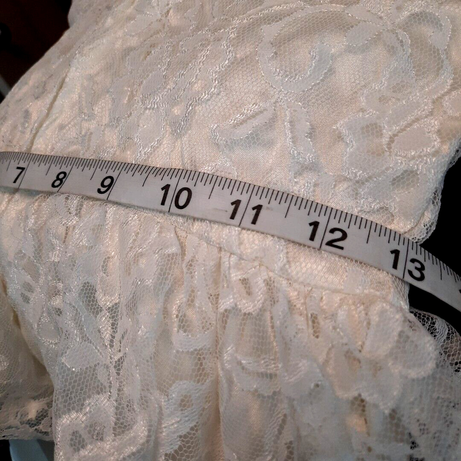 Vtg Diamonds Run Lace Puff Sleeve Peplum Satin Midi Dress Size 8 White Coquette