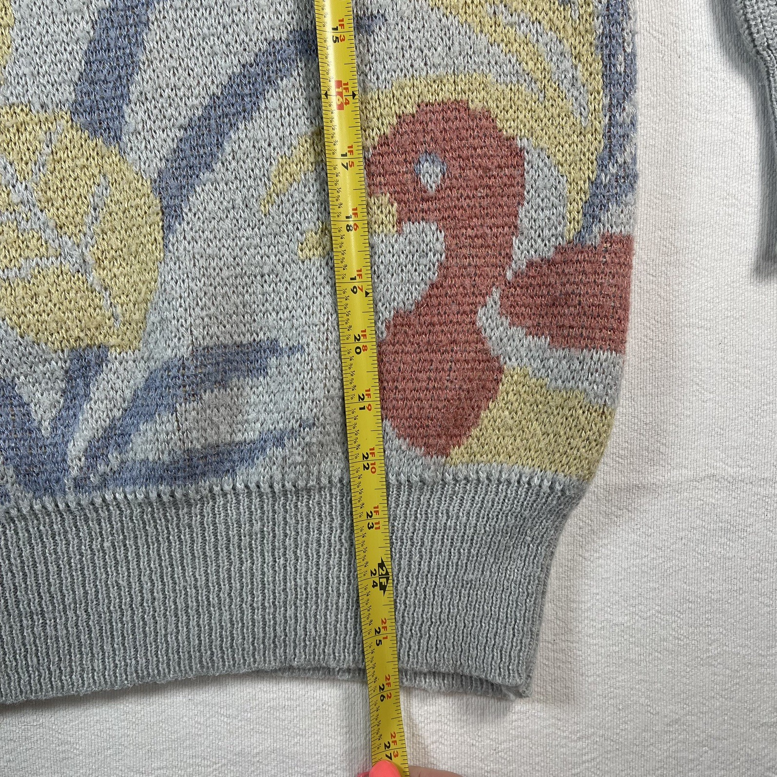 Ducks in the reeds Knit Sweater, mallard grey blue pink yellow animal print