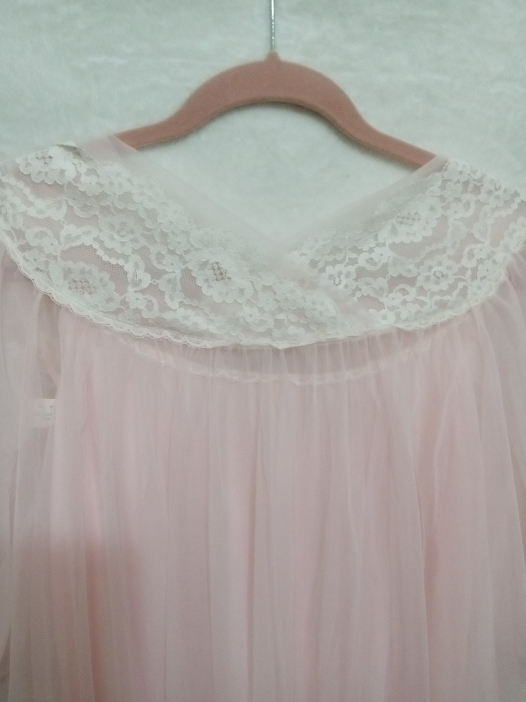 Vintage Ballet Pink Sheer Piegnoir Set Nightgown Robe Lace Trim Medium 1960s