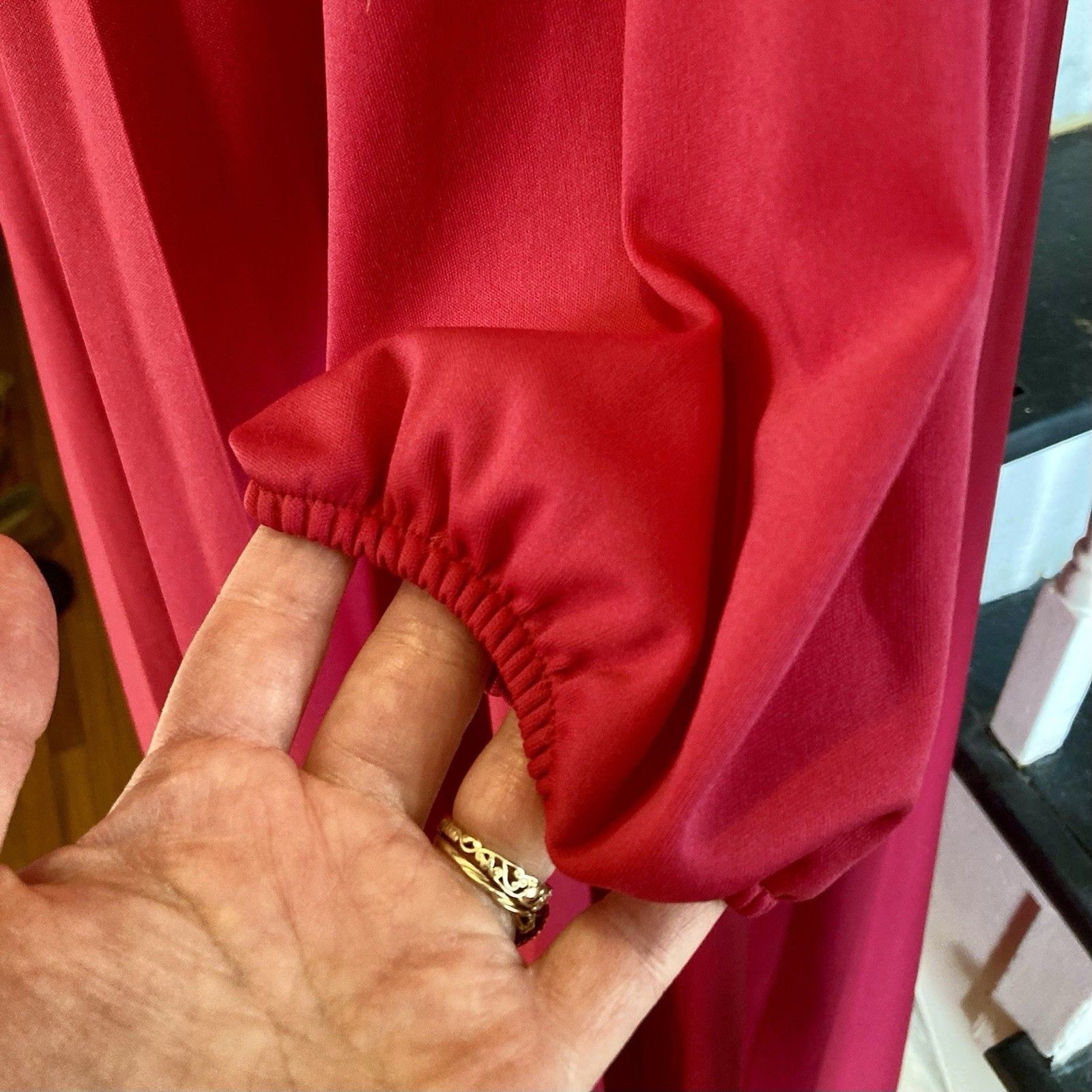 1970s 1980s Knit Lounge Trapeze Dress Hot Pink Fuchsia Pleated Tent Dress