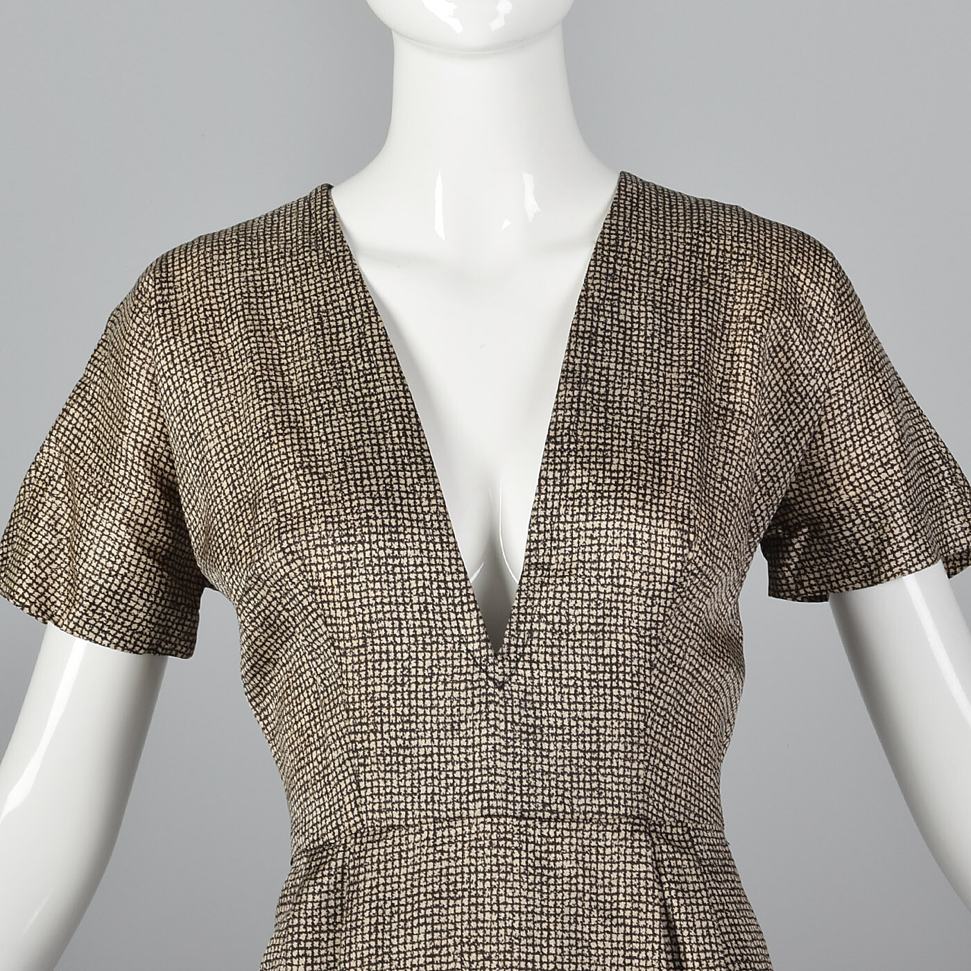 M 1950s Set Short Sleeve Pencil Dress Boxy Jacket Removable Dickie Day Wear 50s