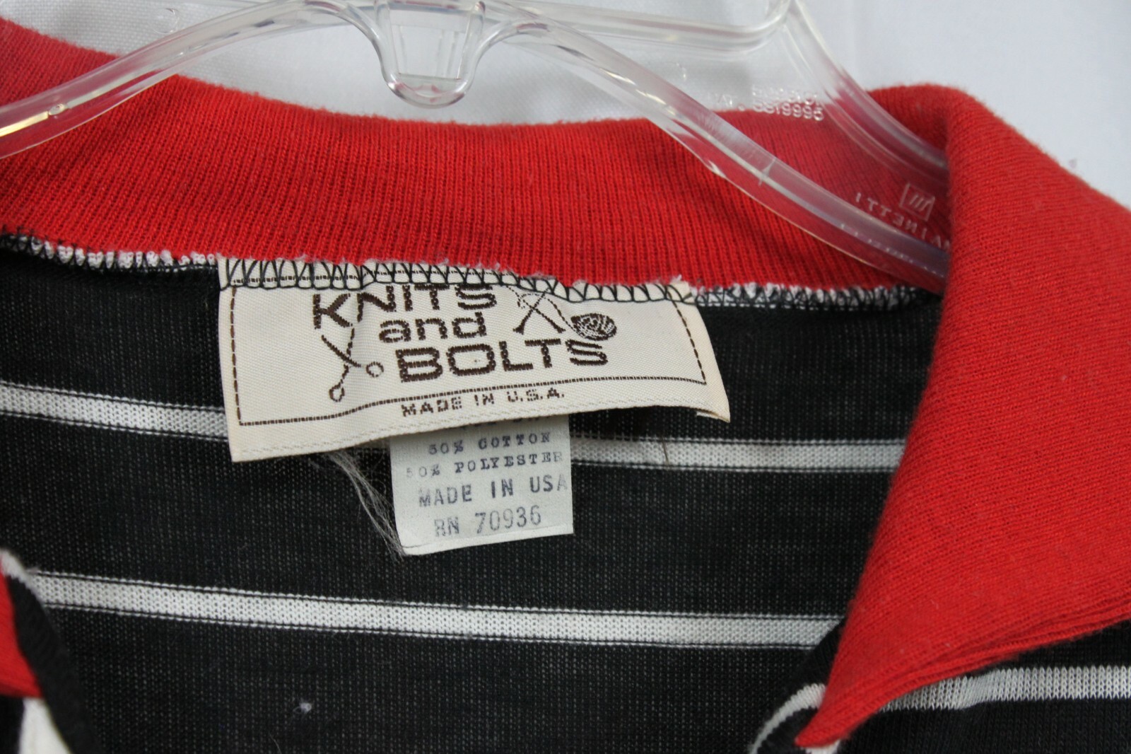 Vtg Knits and Bolts Polo Shirt Top Tie Neck Grommets Stripes 70s 80s Retro Mod M