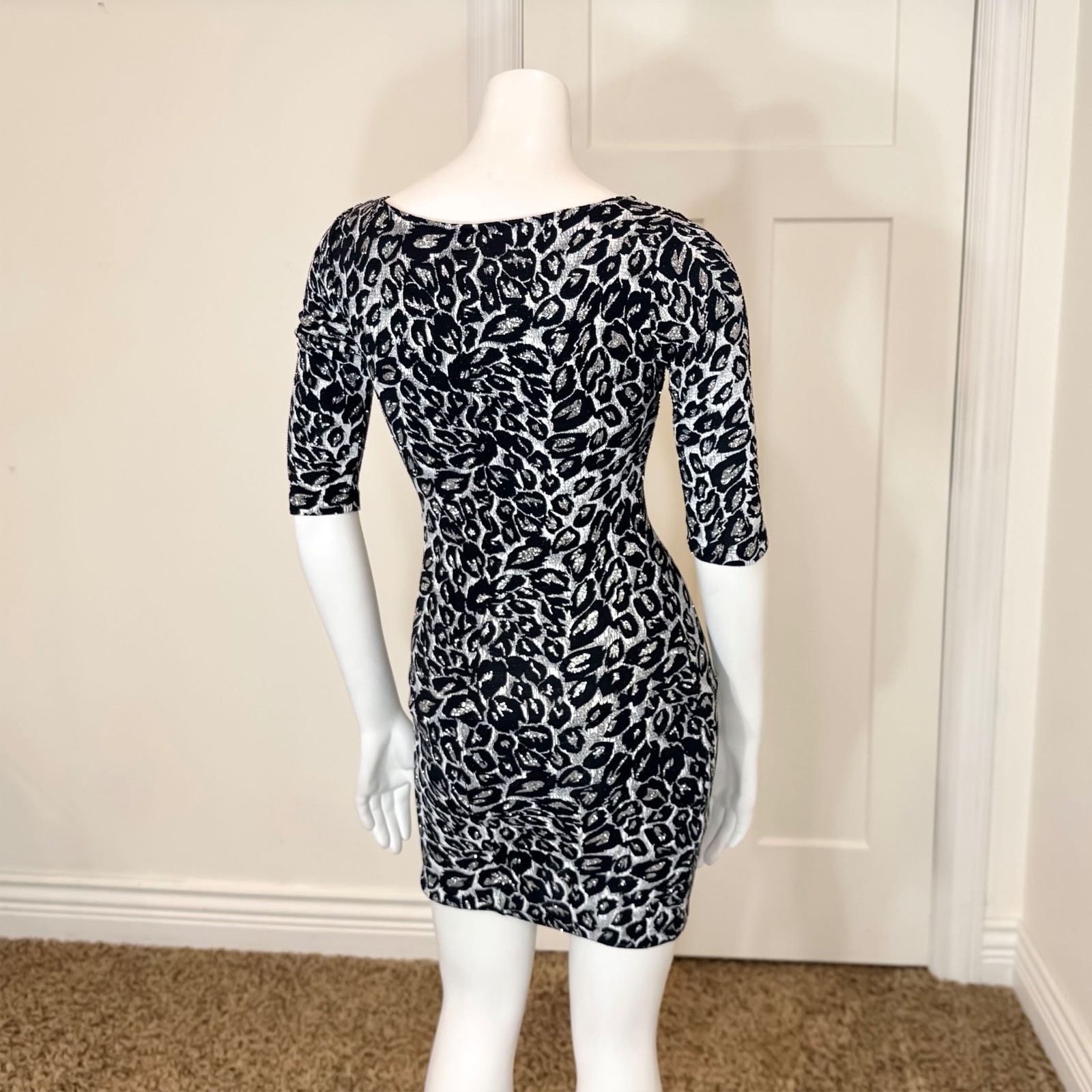 Vintage 90’s GLITTER ANIMAL PRINT BODYCON DRESS S y2k Party Mini Sexy Clubwear