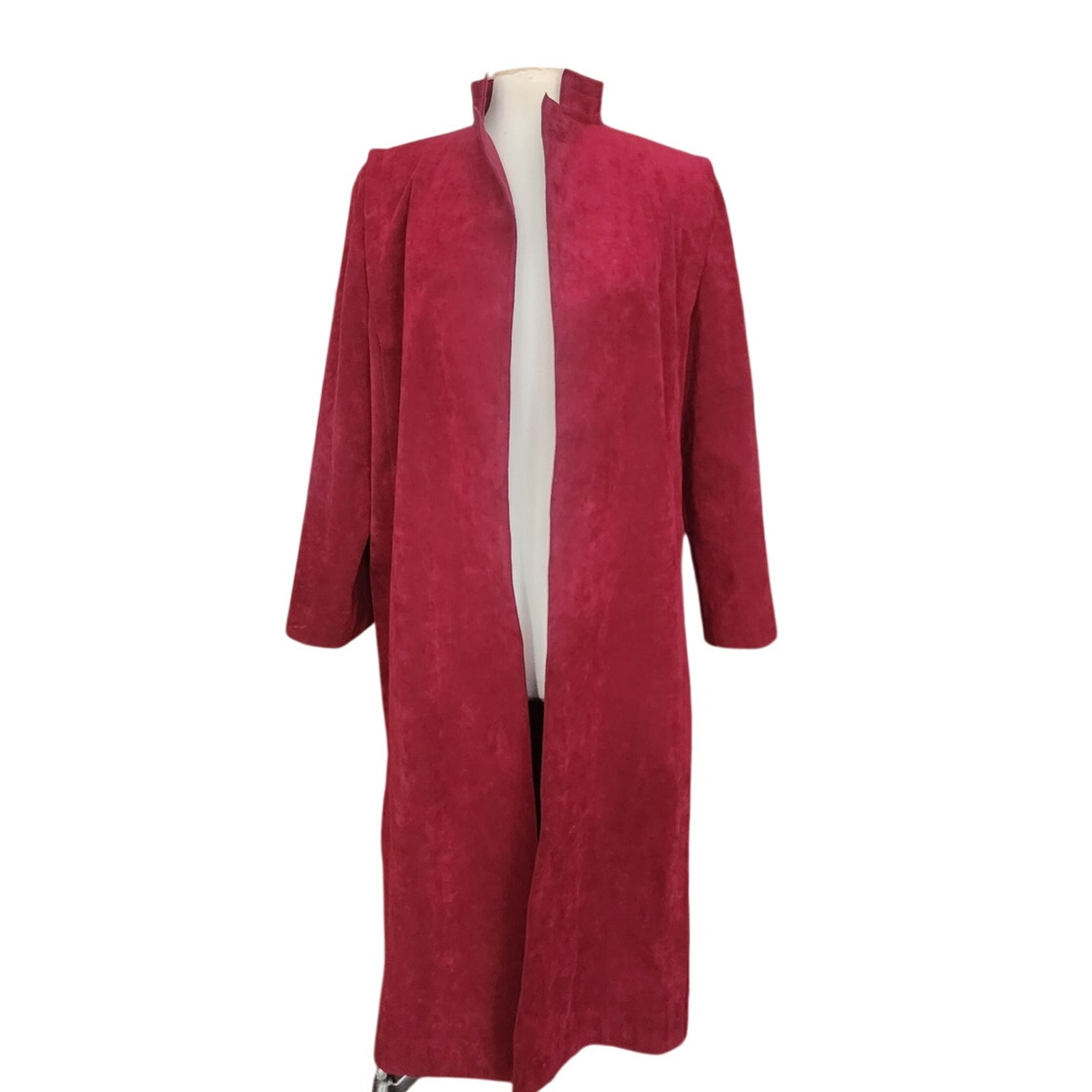 Vintage 1970s Pauline Trigère Ultrasuede Coat Burgundy Red Maxi Trench