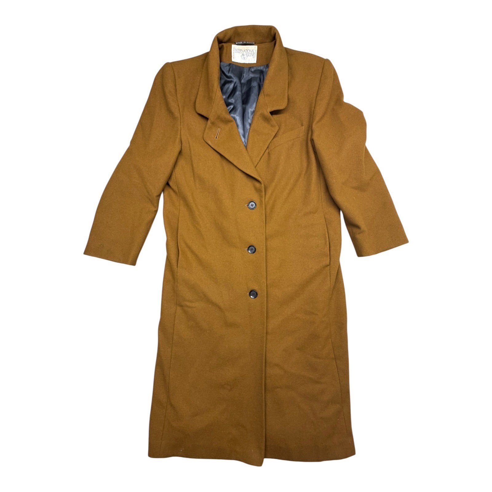 International Scene Vintage Camel Brown Longline 3 Button Wool Made in Russia