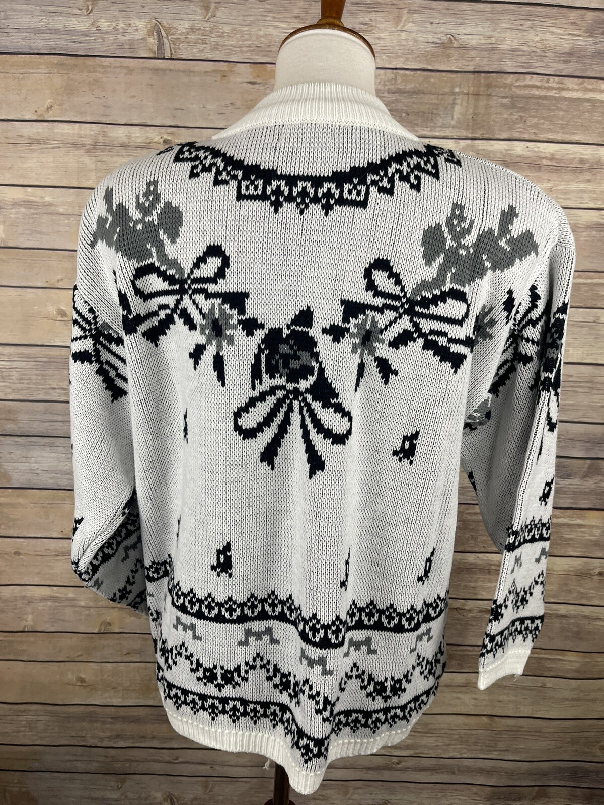 Vintage Jamie Scott Large ? Sweater Cherub Floral Bows White Black Gray 90’s