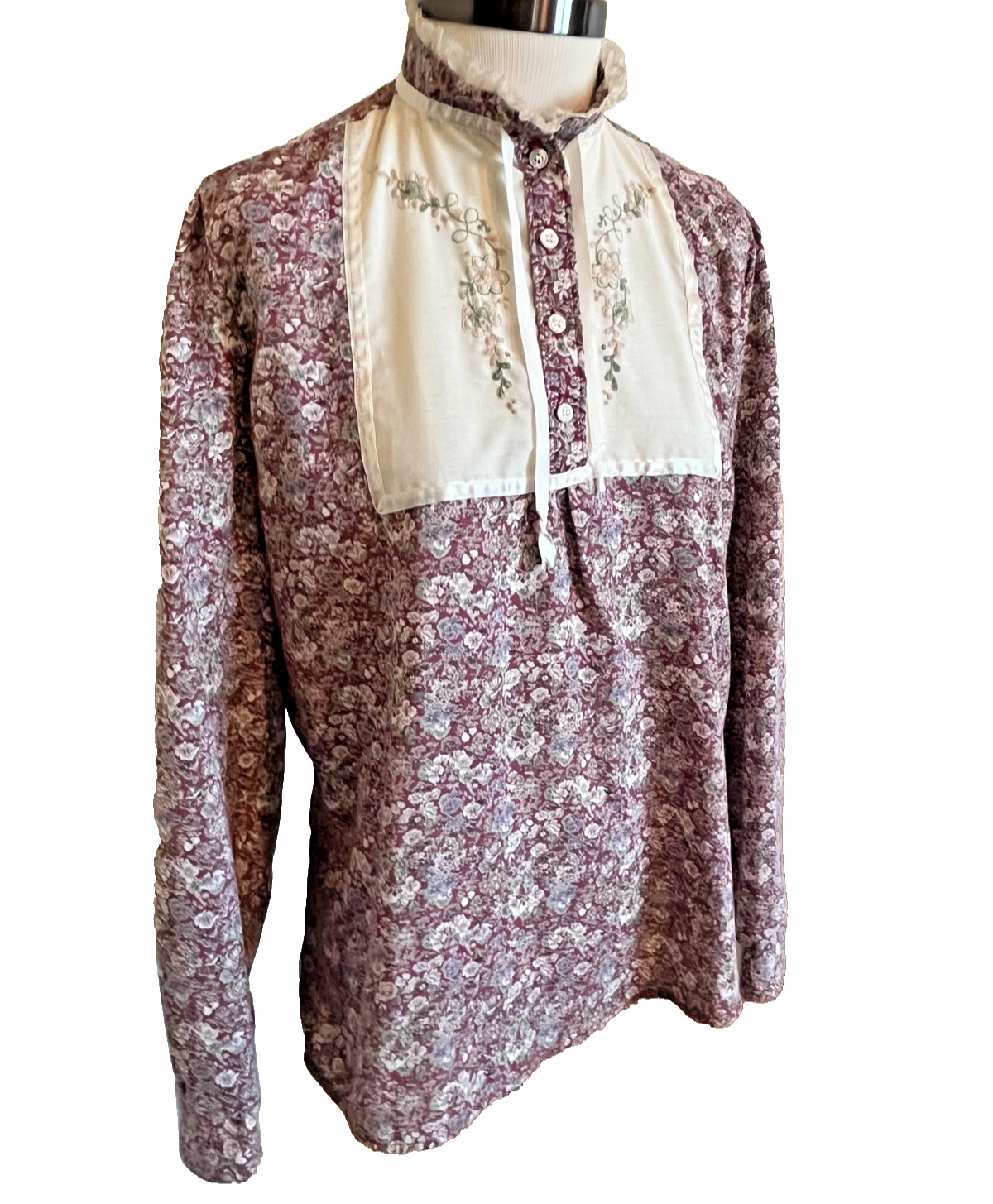 Vtg Funny Girl Blouse Shirt Size 13/14 High Neck Floral Calico Prairie Cottage