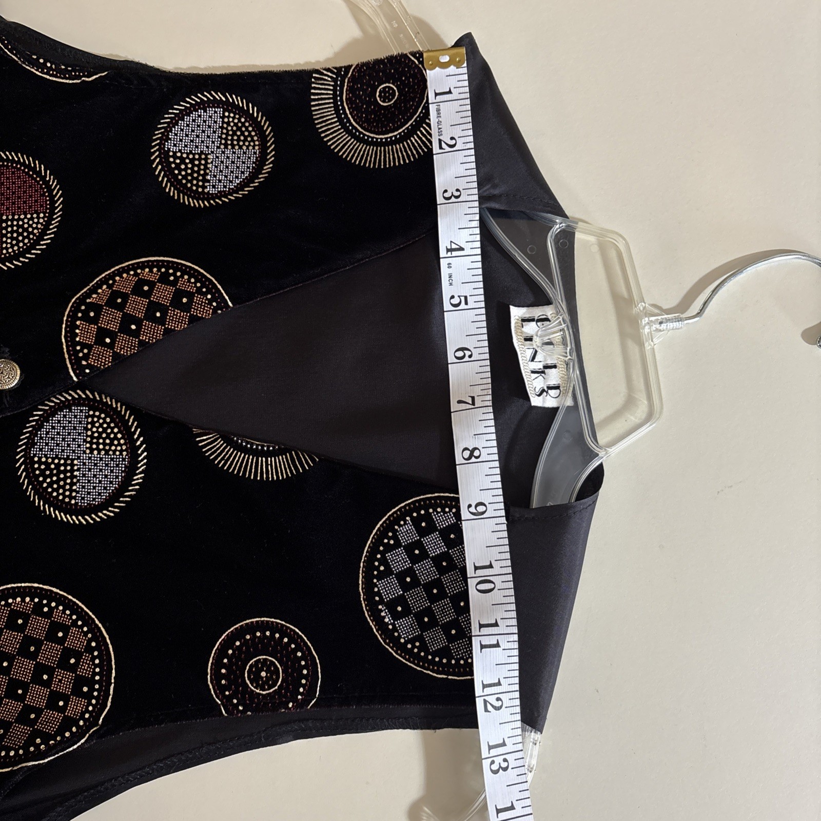 VTG Gold Links Velvet Vest SzL Black Gold Metallic Circle Eclectic Art Deco