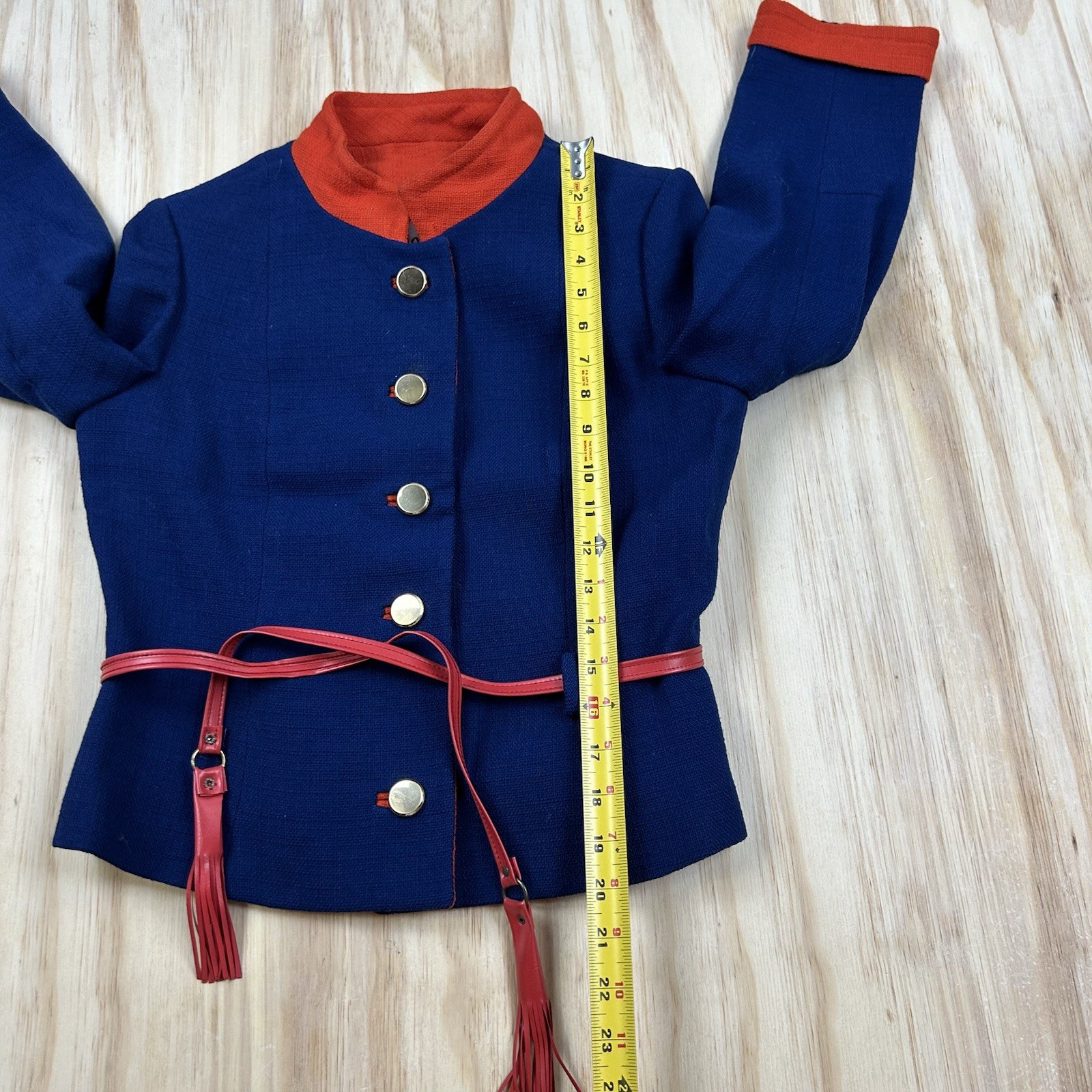 Barberini Women’s Vintage Unique Plaid Red and Blue Jacket Leather Tie Small