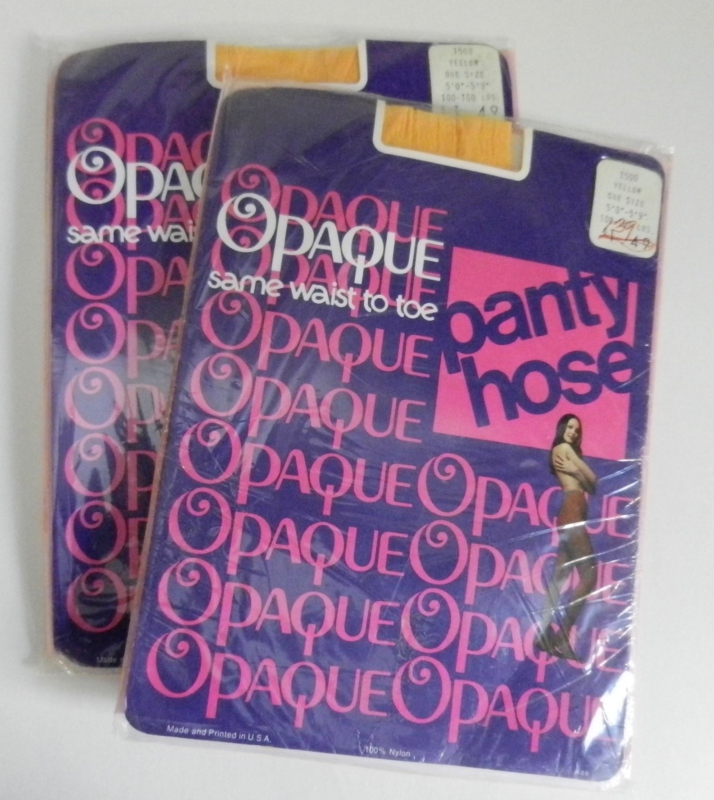1 Pair Vintage Opaque Same Waist to Toe Panty Hose Size 5’0” to 5’9” Yellow