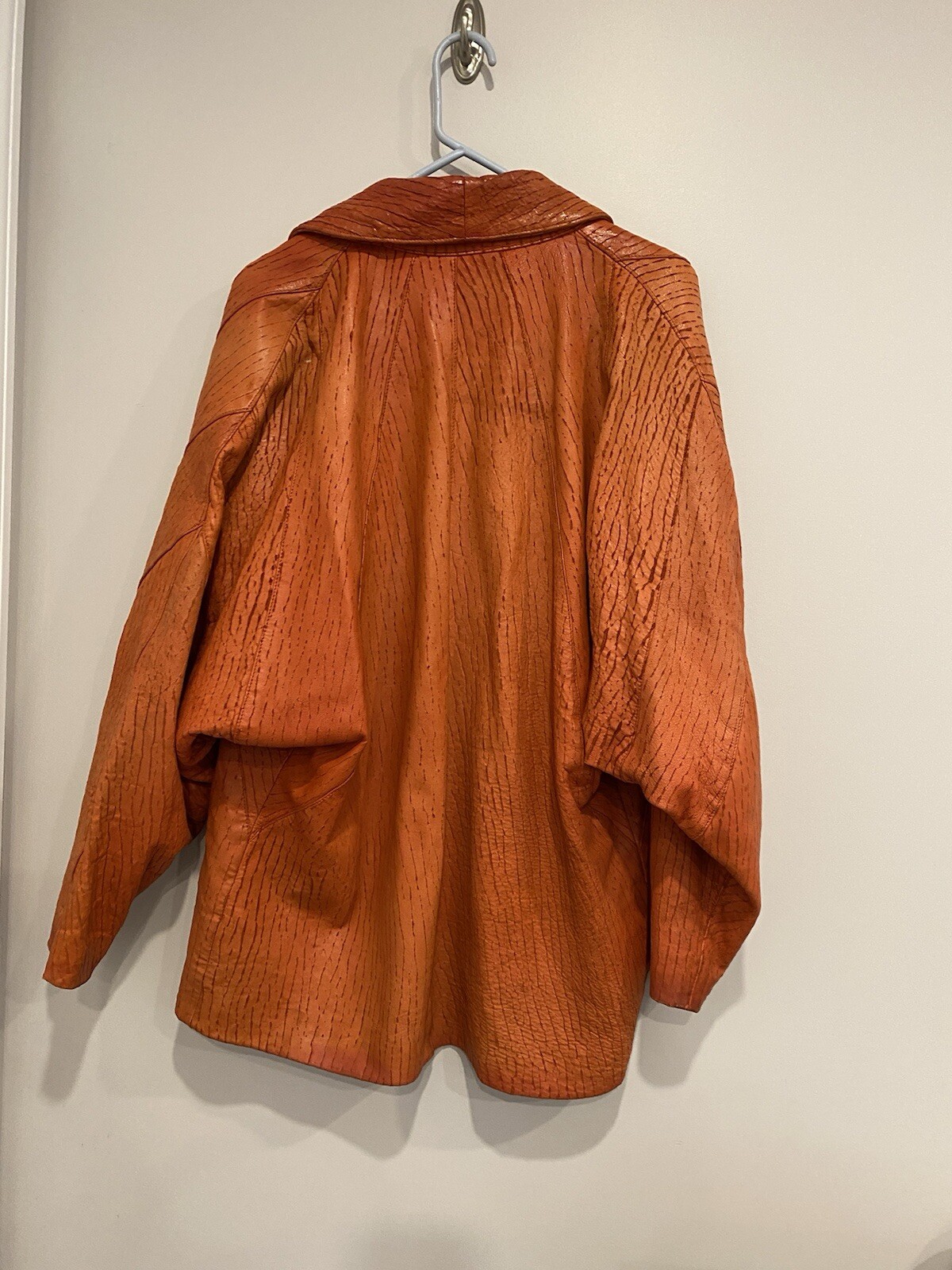 VTG Rare 80s Gossip London Oversized Orange-Red Leather Jacket W/ Dolman Sleeves