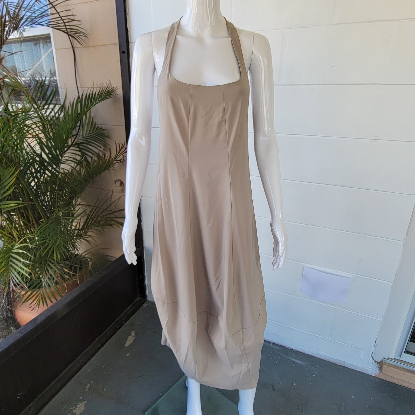 Vintage 90’s Beige Sleeveless Halter-Neck Midi Dress Women Size 6-8 Small Bust