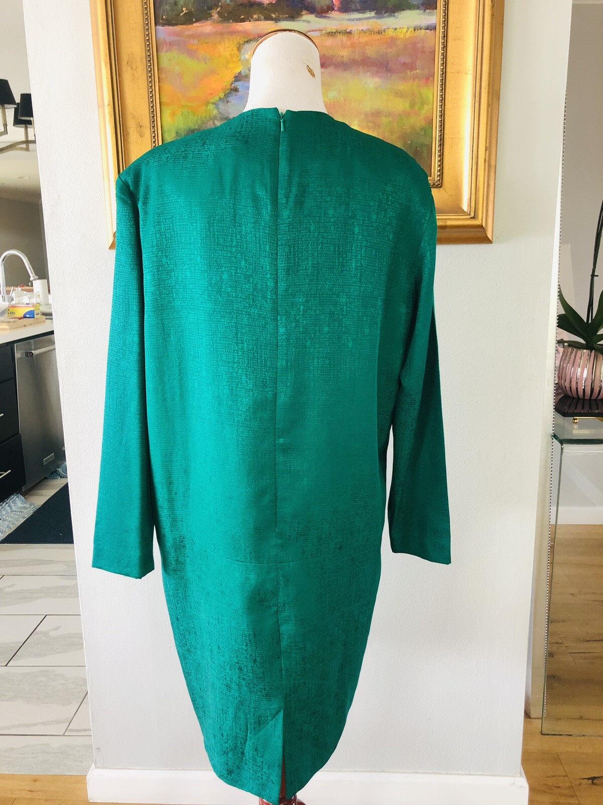 VTG Adrianna Papell Safe Silk Silk Blend Emerald Green Dress Size 8