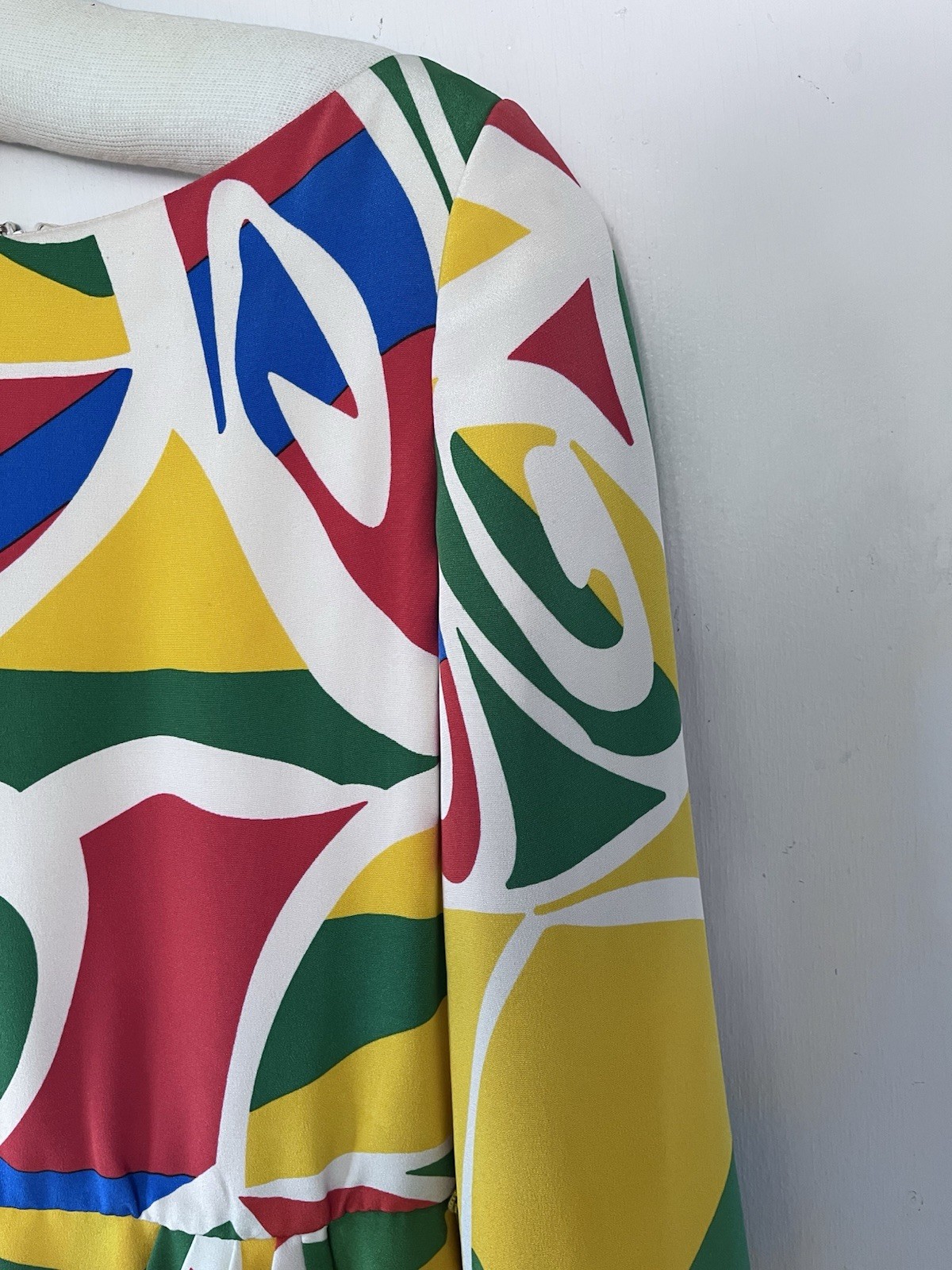 Bill Blass 1960s MCM Color Block Silk Faux Wrap Cocktail Dress