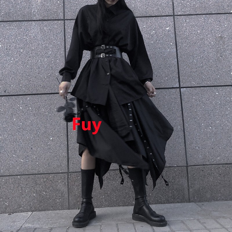 2025 Vintage Women’s Shirt Asymmetrical Yamamoto Dark-Style Maxi Dress Set