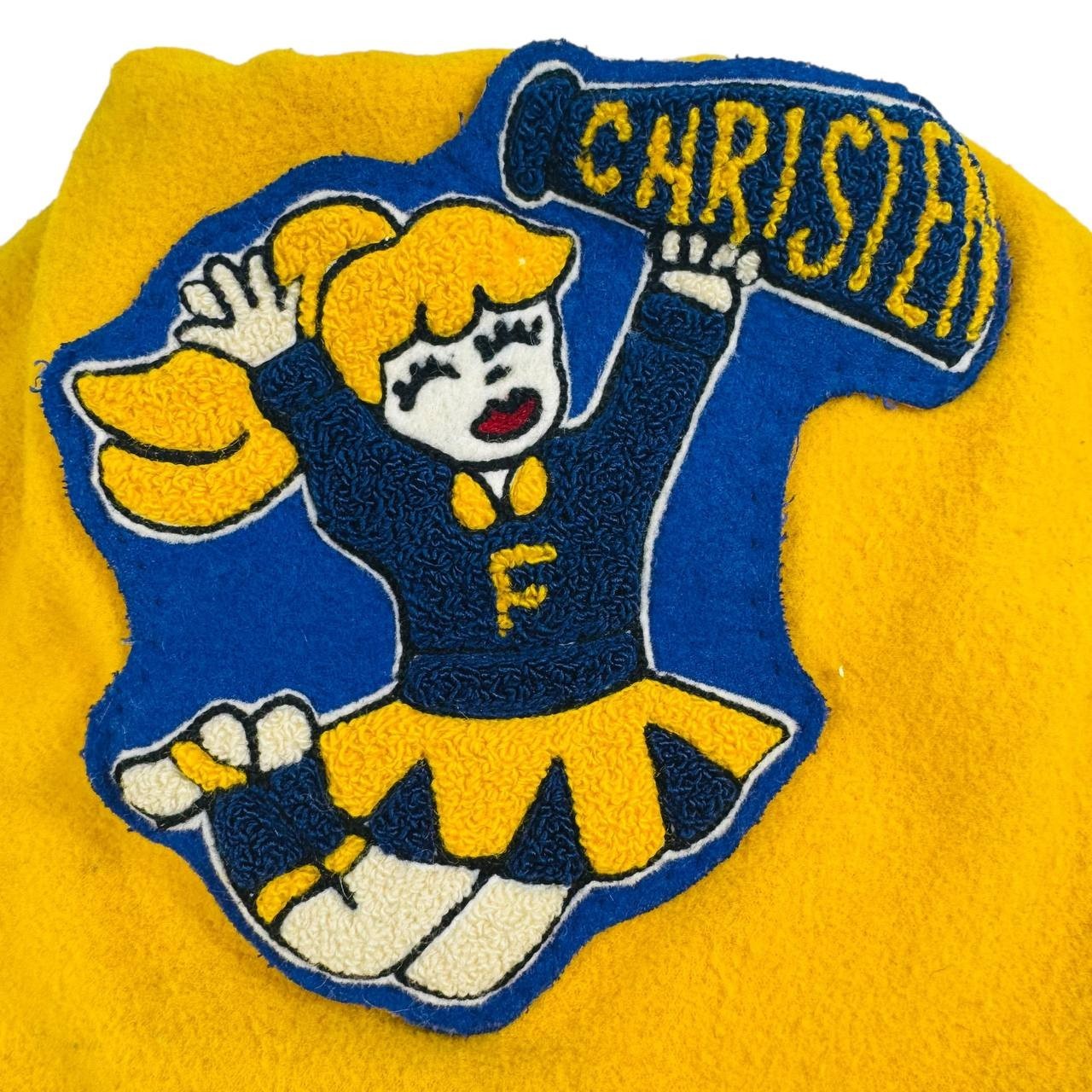 Vintage 1980s Skookum Letterman Cheerleader Jacket Blue Yellow Wool USA Size 36