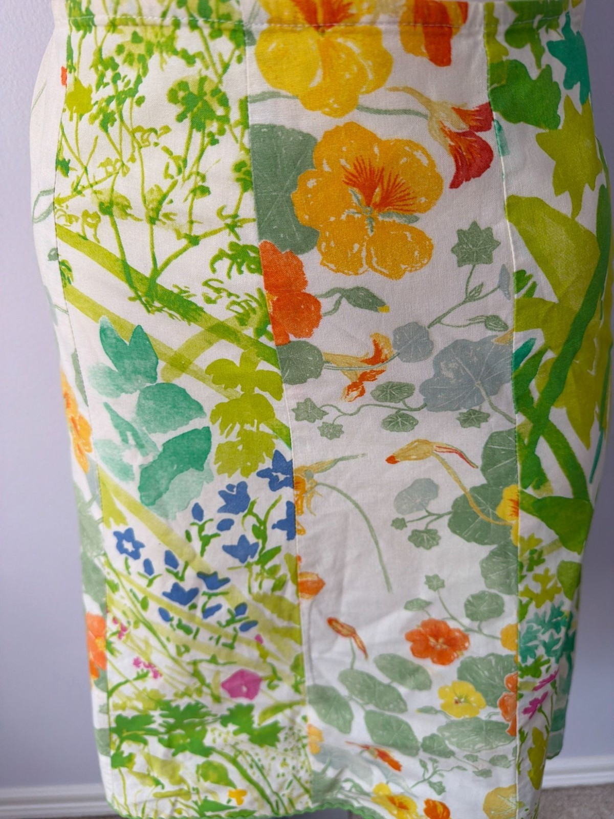 Vintage 90s Marimekko Floral Skirt Womens Small Knee Length Cotton Mod Botanical