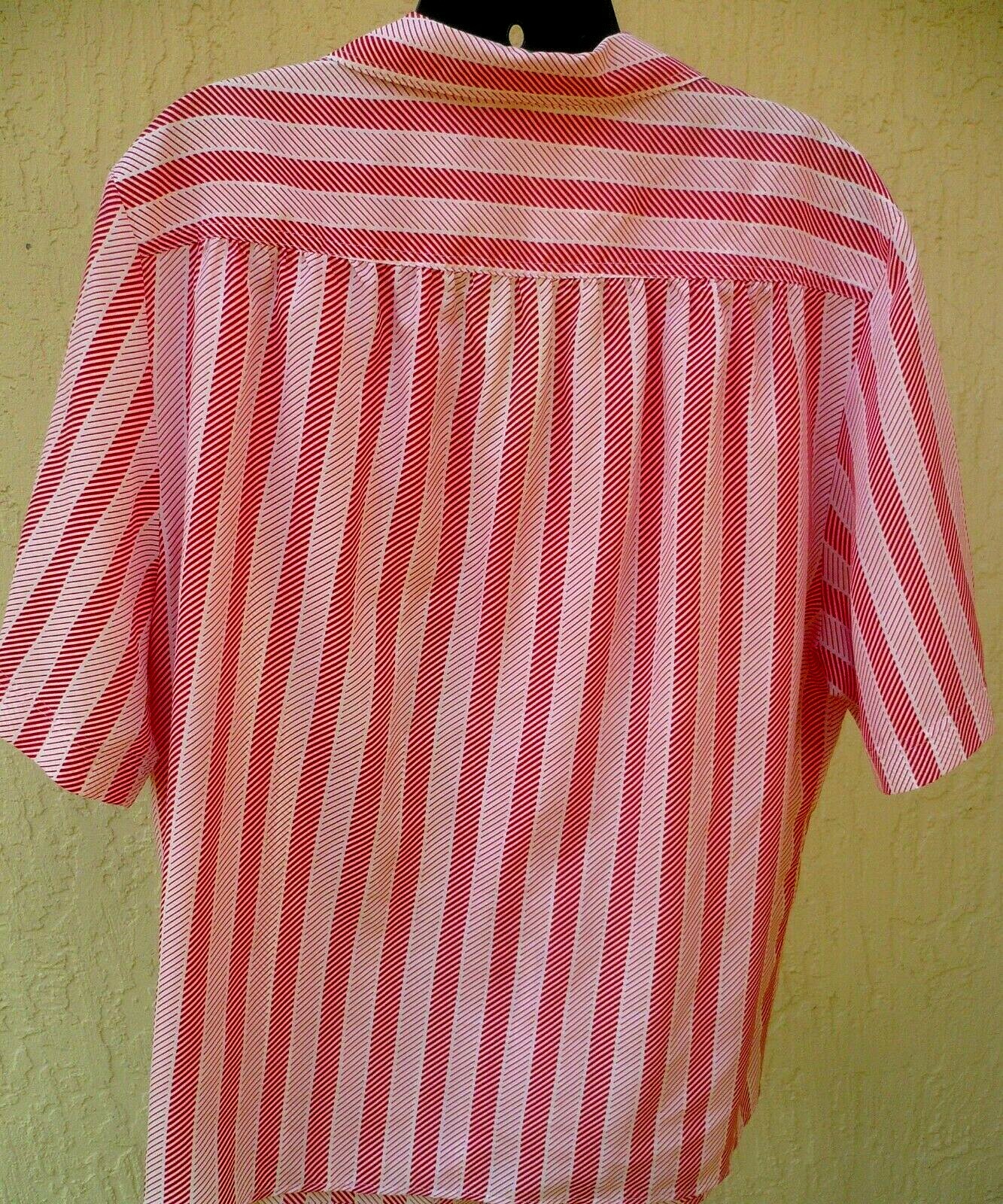 VTG 80S BLEYLE 1X PLUS RED XMAS CANDY CANE LOOK STRIPE SILKY SHORT SLEEVE BLOUSE