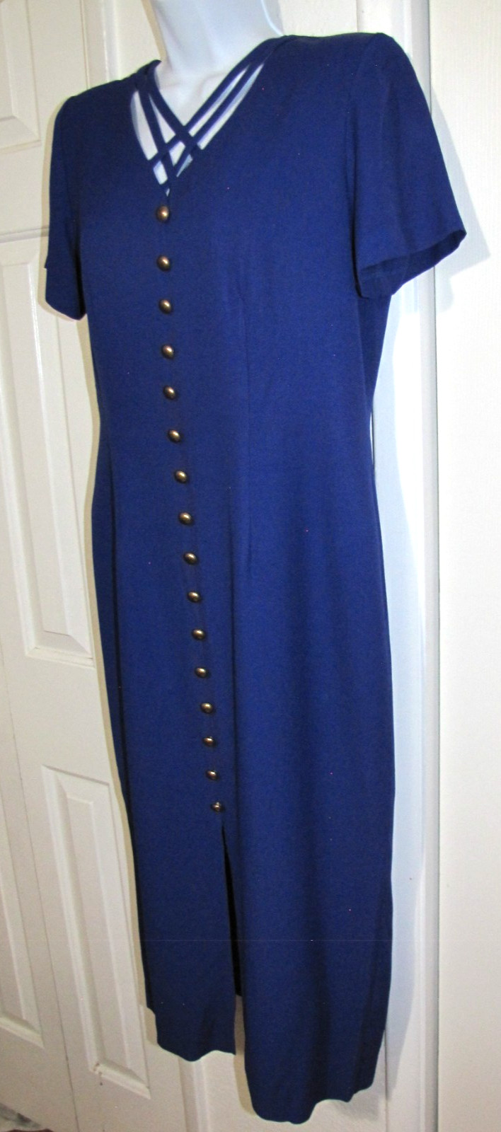 VTG 90’s Dawn Joy Fashions Royal-Blue Maxi Dress USA Made Short sleeve Tag:10P