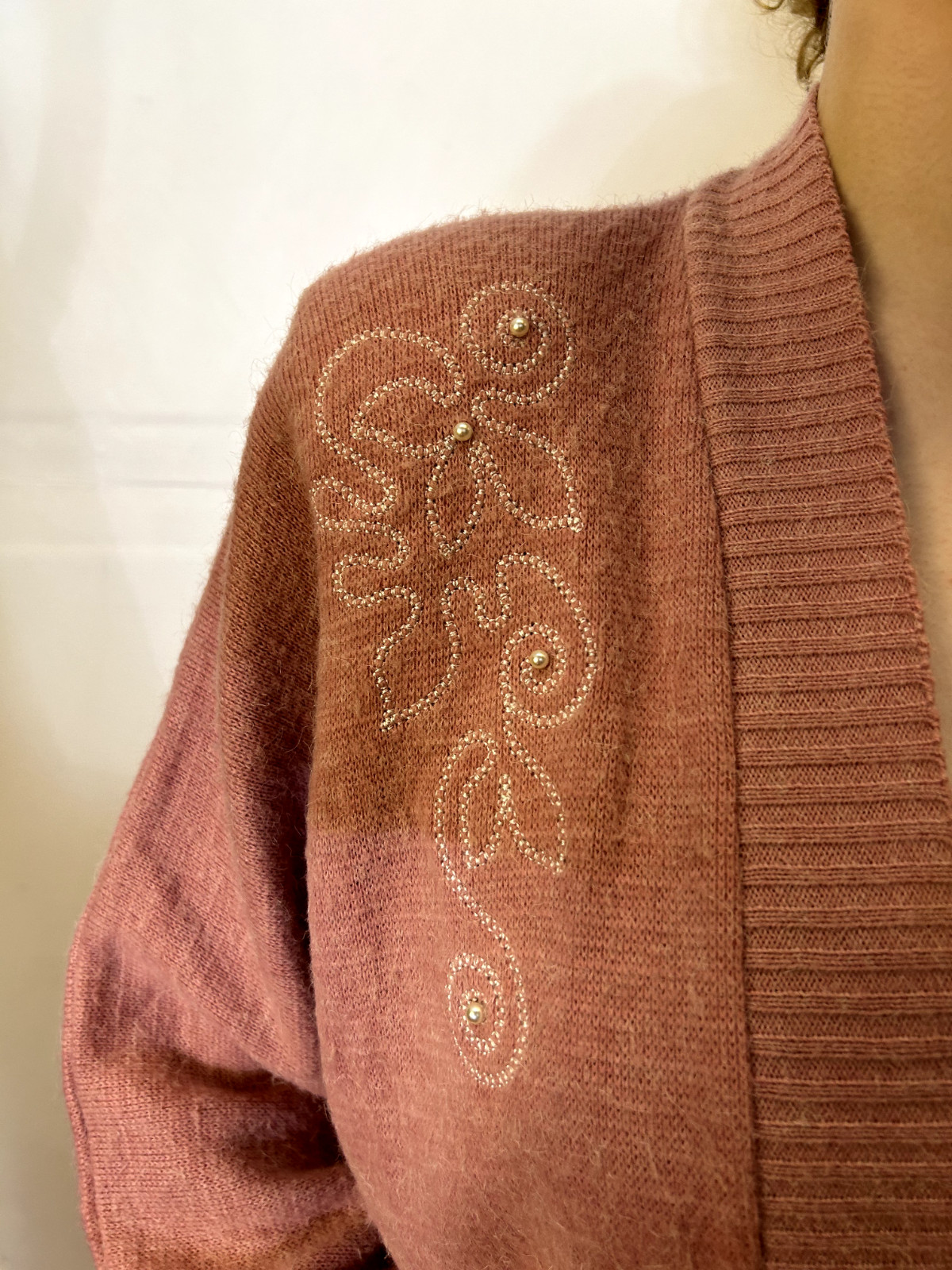 Vintage Australian 1980s Barricade Pink Cardigan Knit Sweater Embroidered AU 8/S
