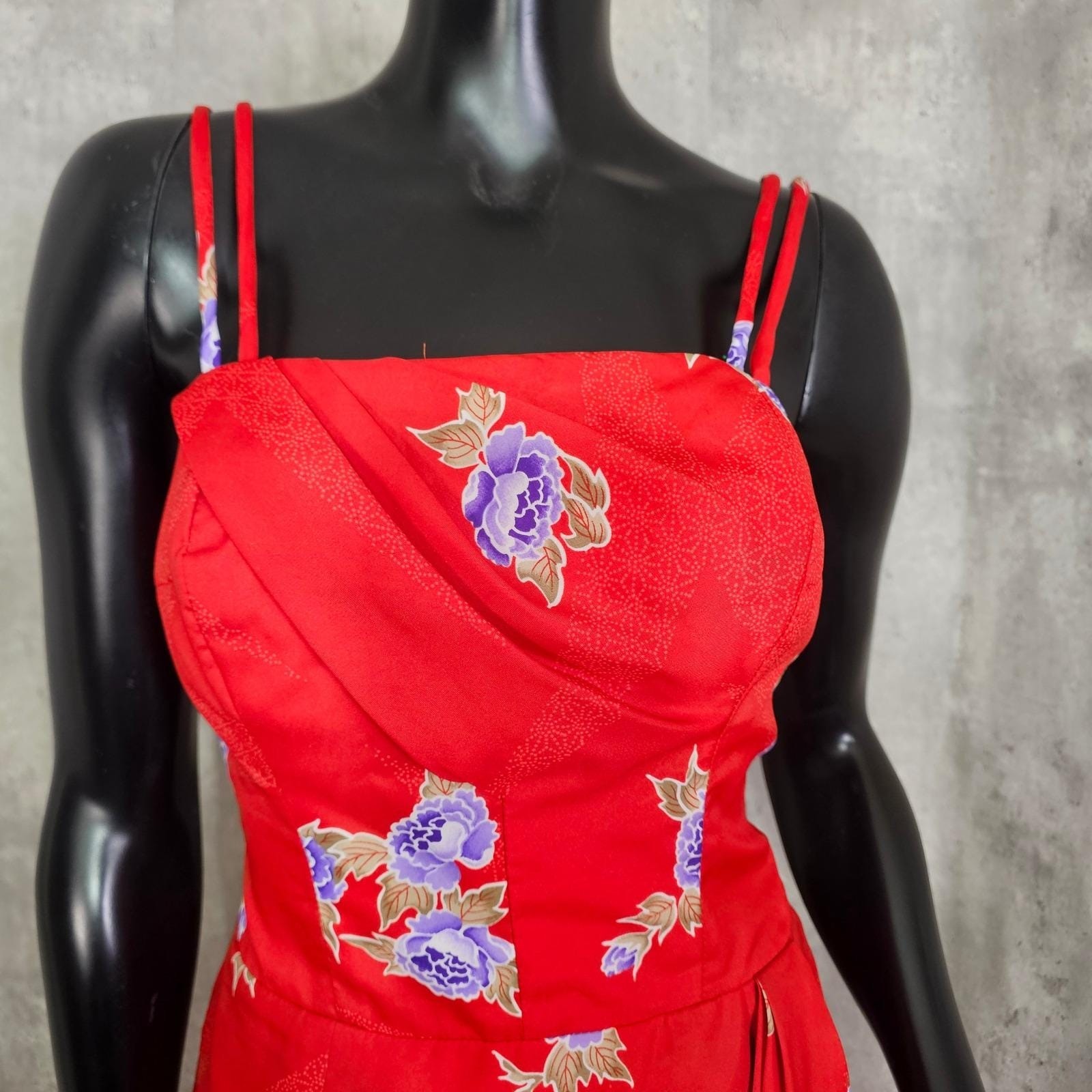 Vintage Paradise Hawaii Red Floral Hawaiian Sarong Dress Talon Zip Pinup Tiki