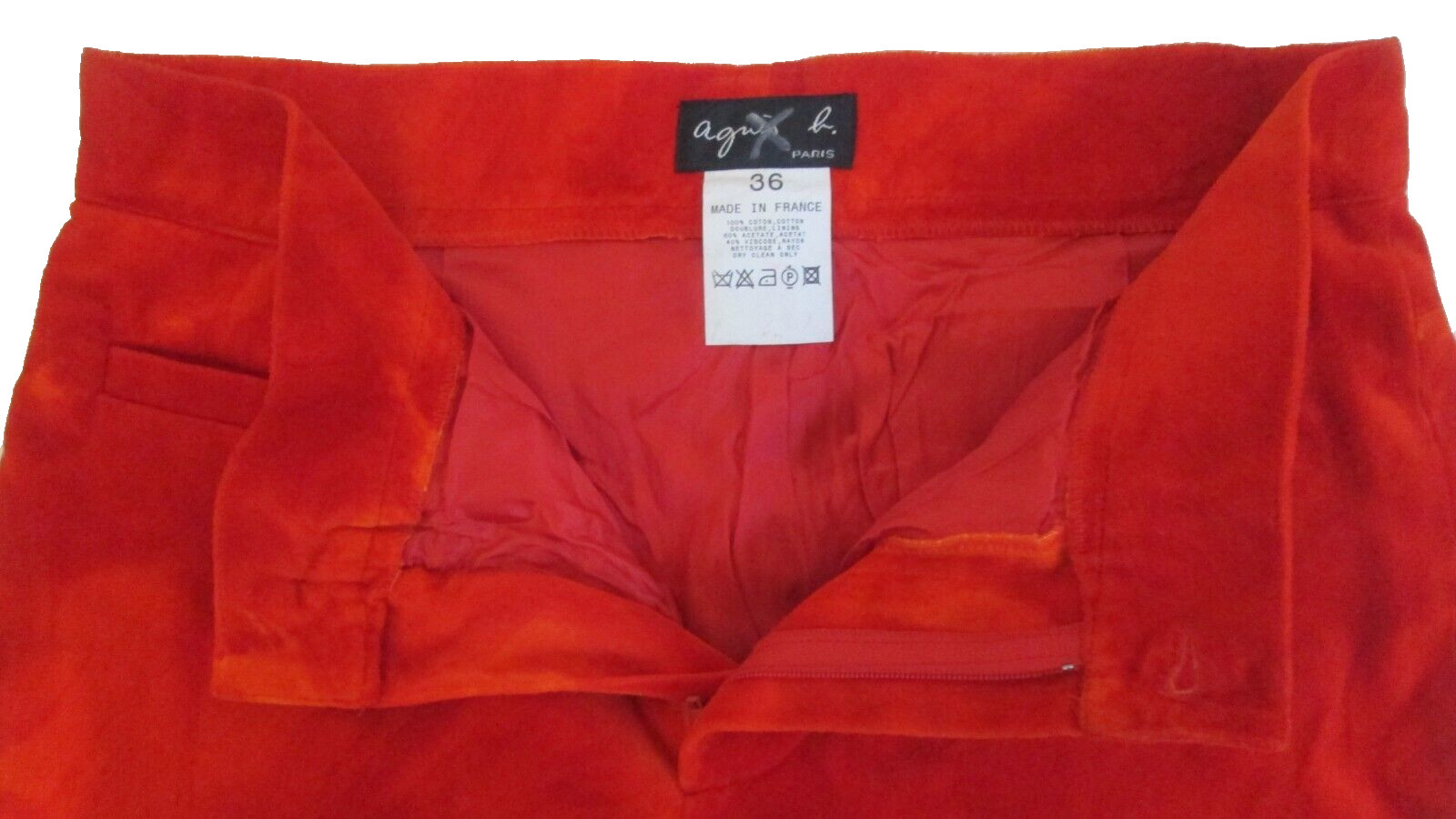 Vintage agnes b. PARIS „Splotchy” Red Velour Zip Front Pants Size 36 (US 6)