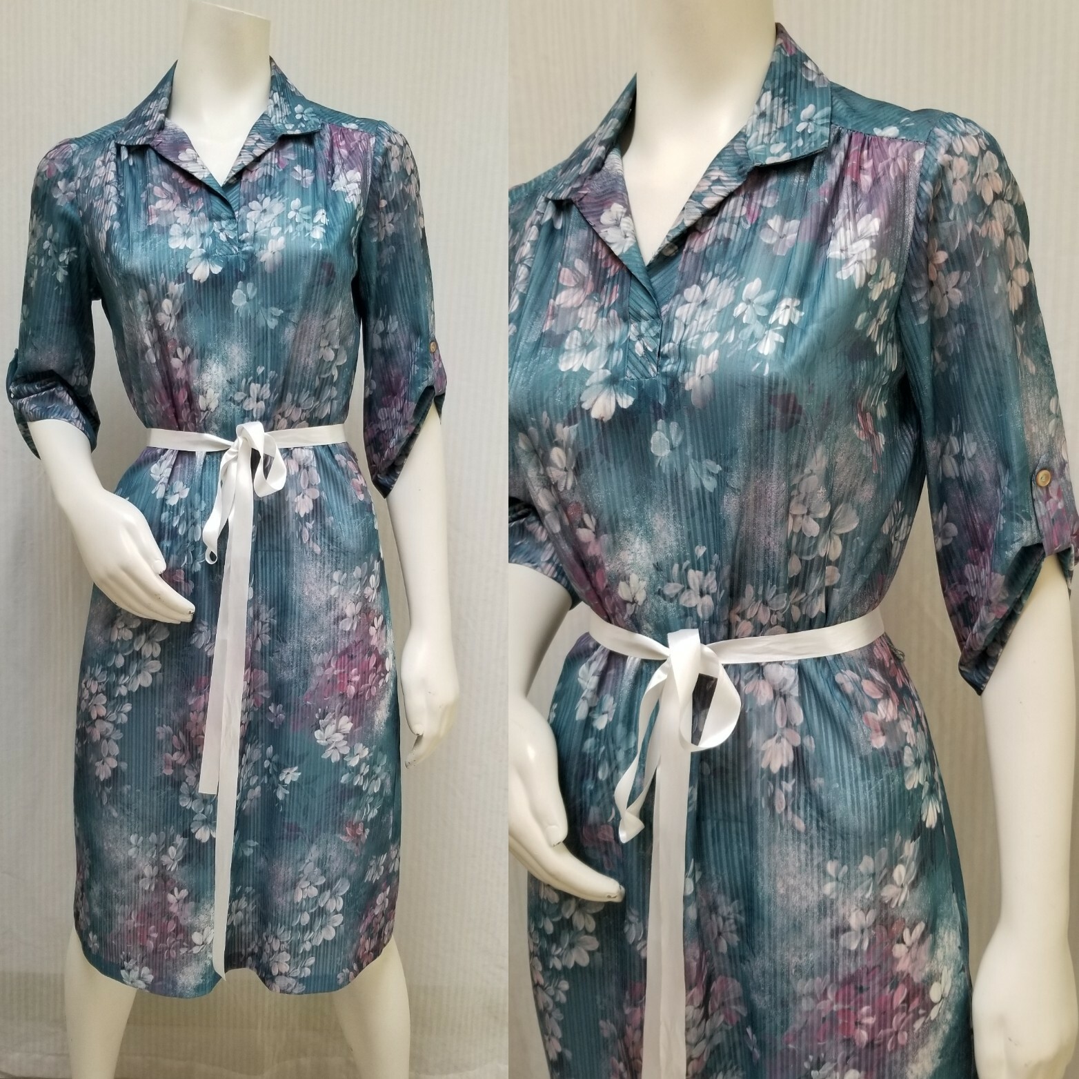 Vintage LAUREL RIDGE Floral SEMI SHEER KNIT DRESS – Size M – EUC