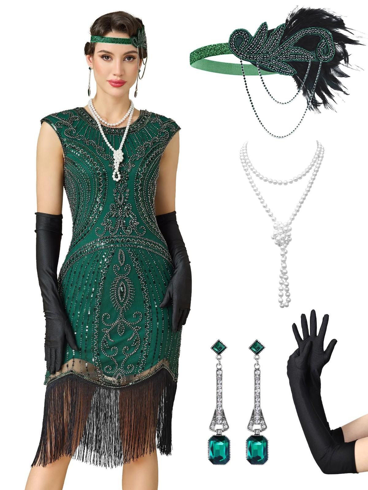 1920s Women’s Flapper Dress Great Gatsby Sequin Fringed Roaring 20s Cocktail Out