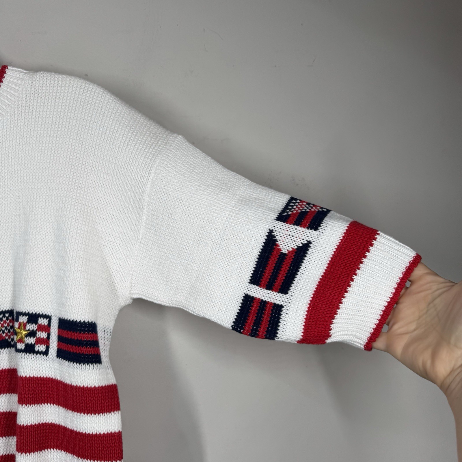 Sweater Loft Vtg Short Sleeve Nautical Preppy Knit Flags Cotton USA Sz S NWOT