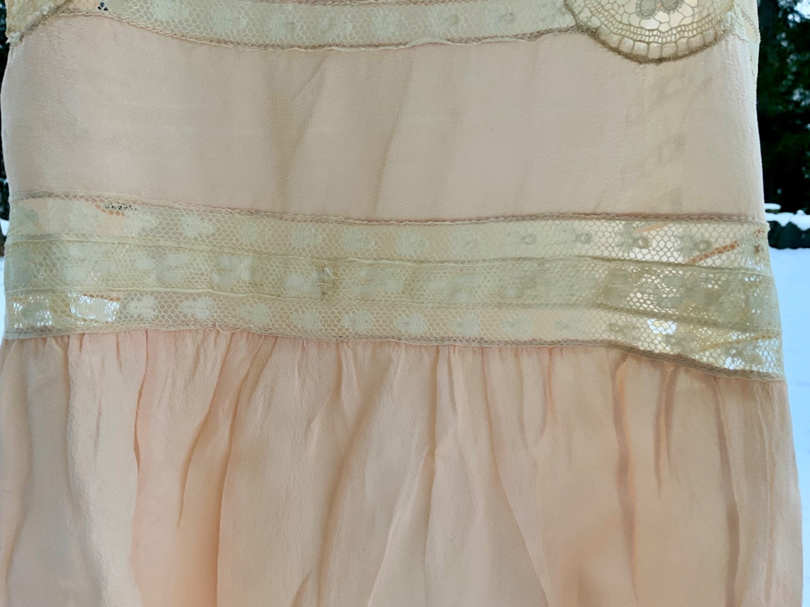 Circa 1912–1918 Blush Pink Silk Chiffon Teddy with Antique Lace – Edwardian Silk