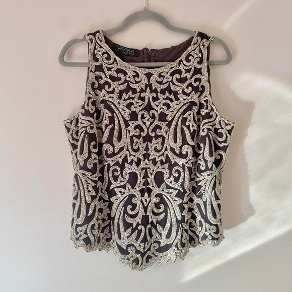 Vintage 80s 90s chocolate brown beaded tank India showgirl brocade