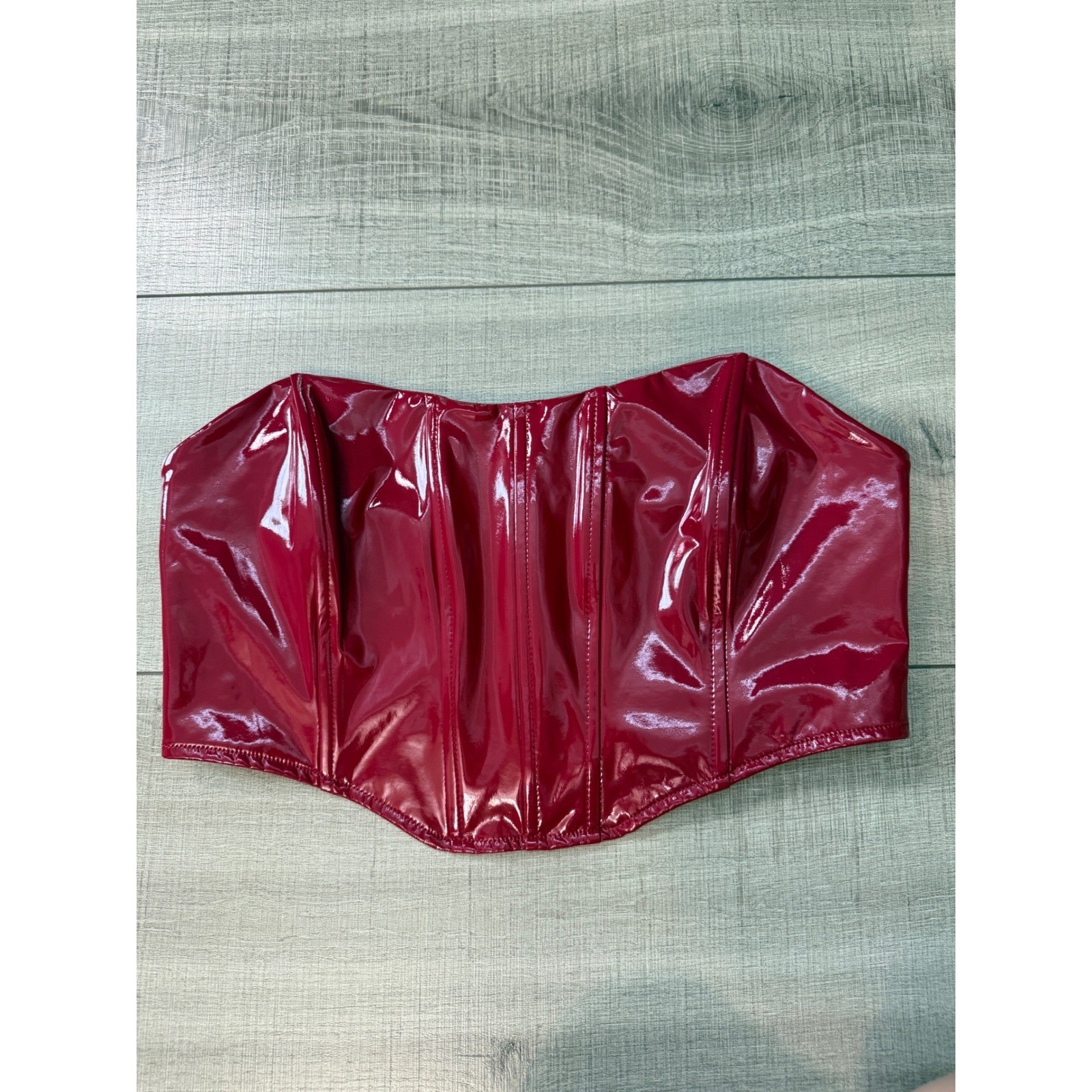 Garage Red Faux Patent Leather Boned Corset Top Y2K Size Large