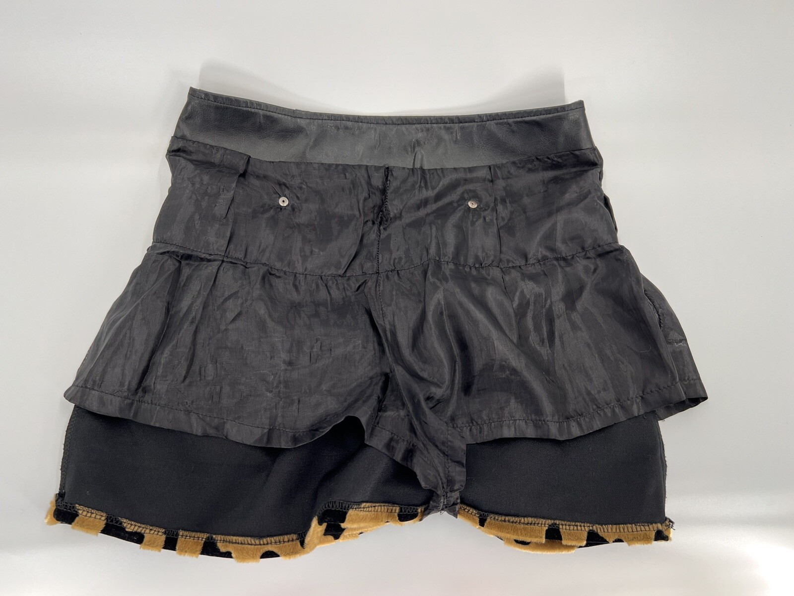 Vintage Mixed Media Mini Skirt Made Hong Kong Vegan Leather Animal print 27″x14″