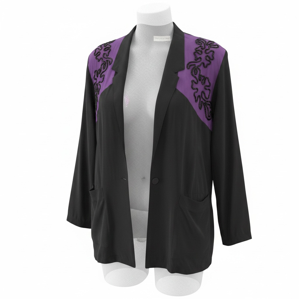 Vintage 1980s black and purple sequin jacket blazer