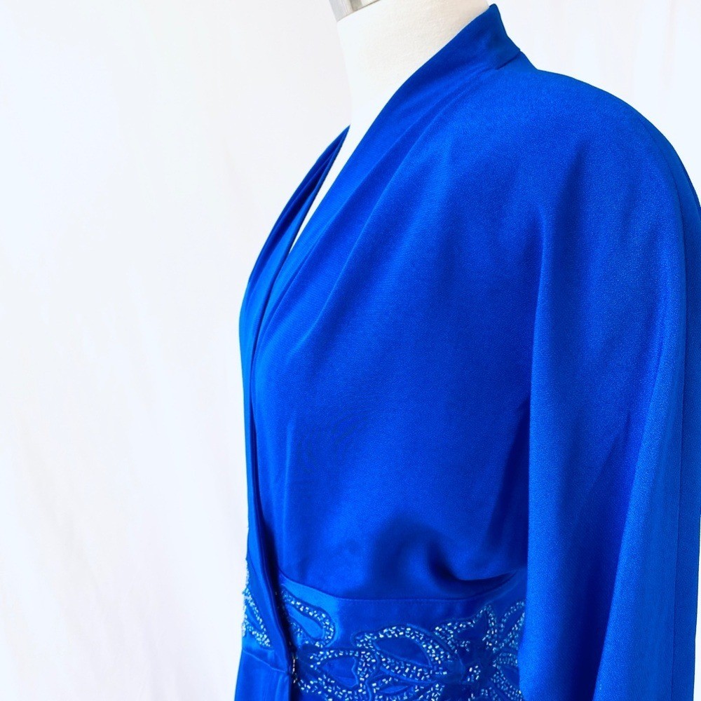 Vintage 80’s Daymor Couture Blue Wrap Style Dress with Beaded Embellishments S