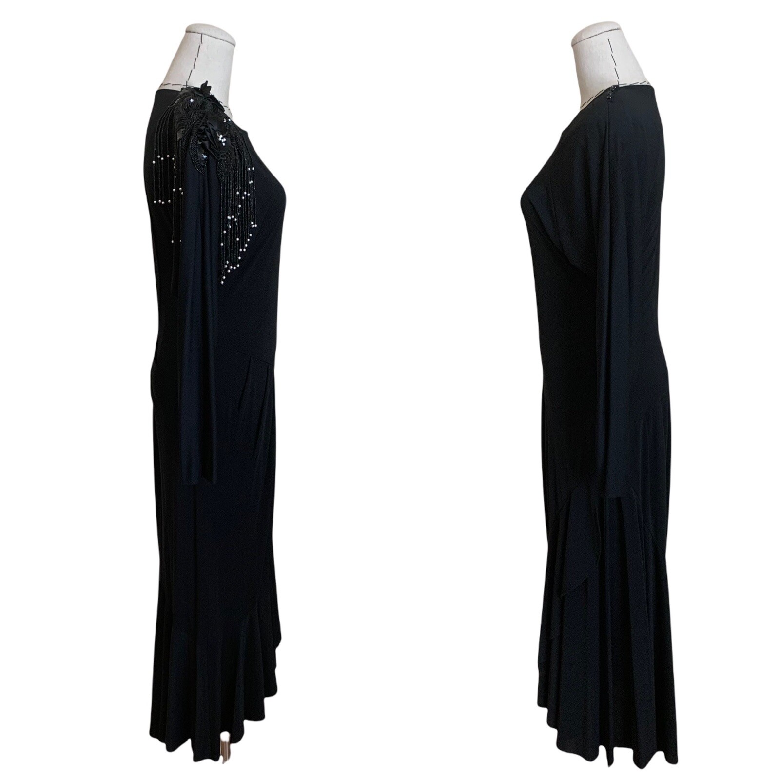 Vintage 80s Casadei Glam Beaded Evening Dress Draped Deco 20s Big Shoulders S