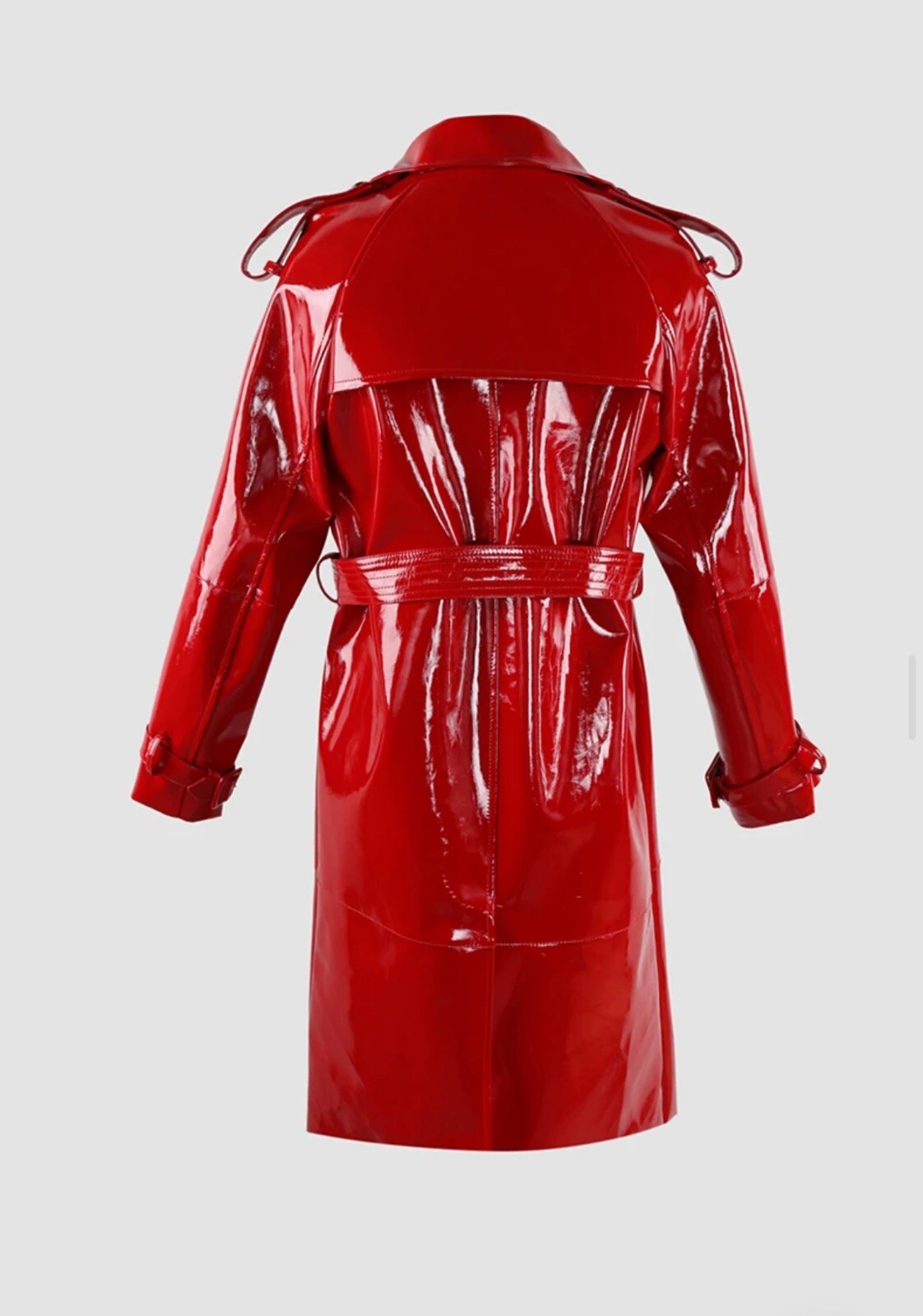 Runway Glossy Patent Vegan Leather Trench Coat Jacket RED L US8-10