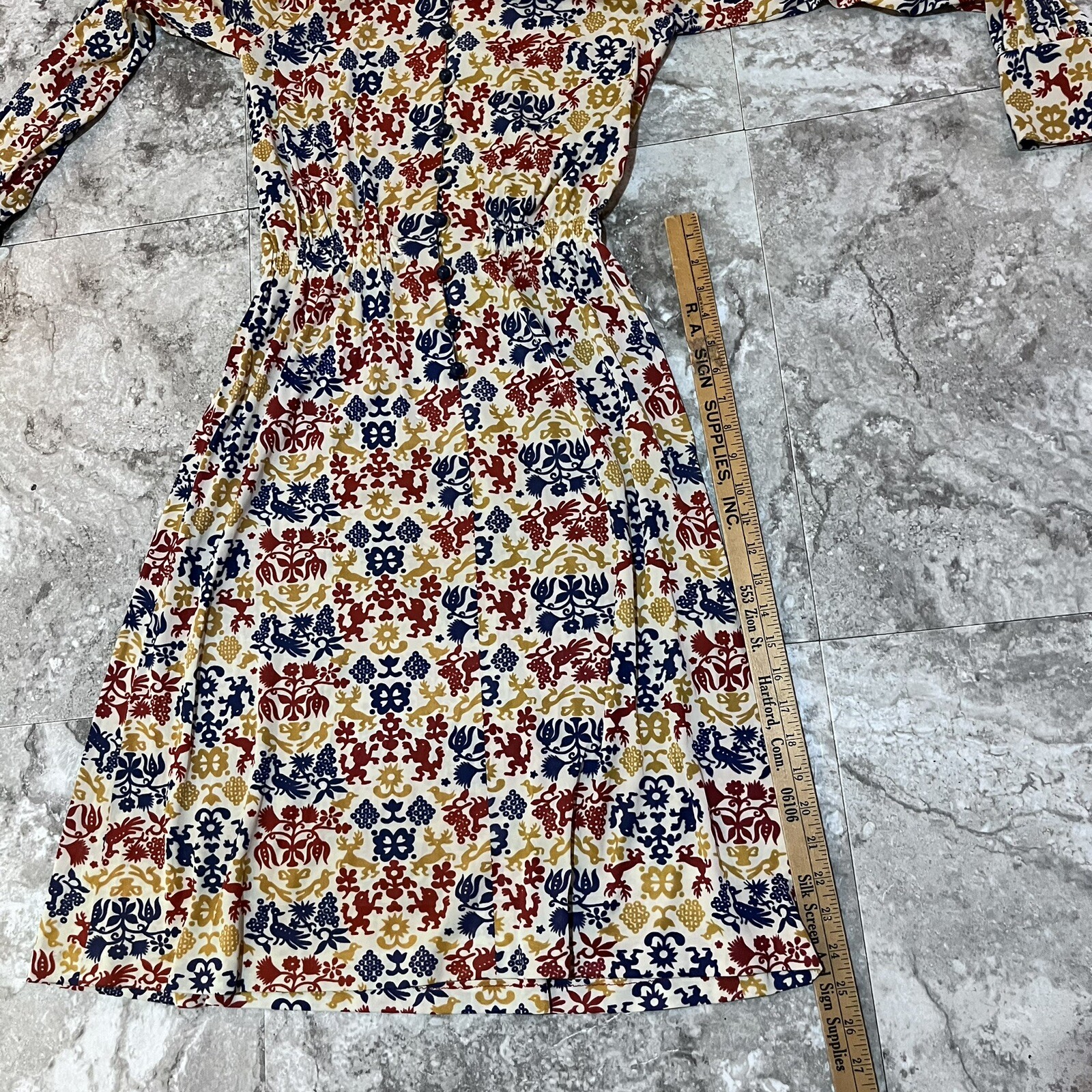 Vintage Homemade Modest Boho Peasant Dress Patterned Long Sleeve 70s