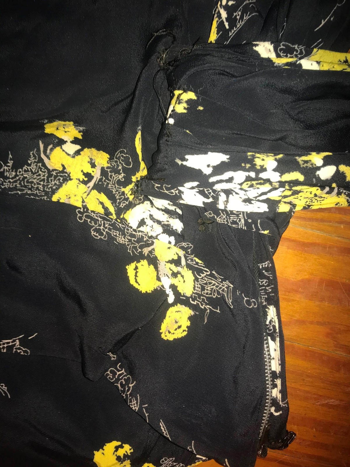 VTG 50S 60S WOMENS S BLACK SIDE ZIP WRAP ASIAN ORIENTAL PRINT DRESS SKIRT