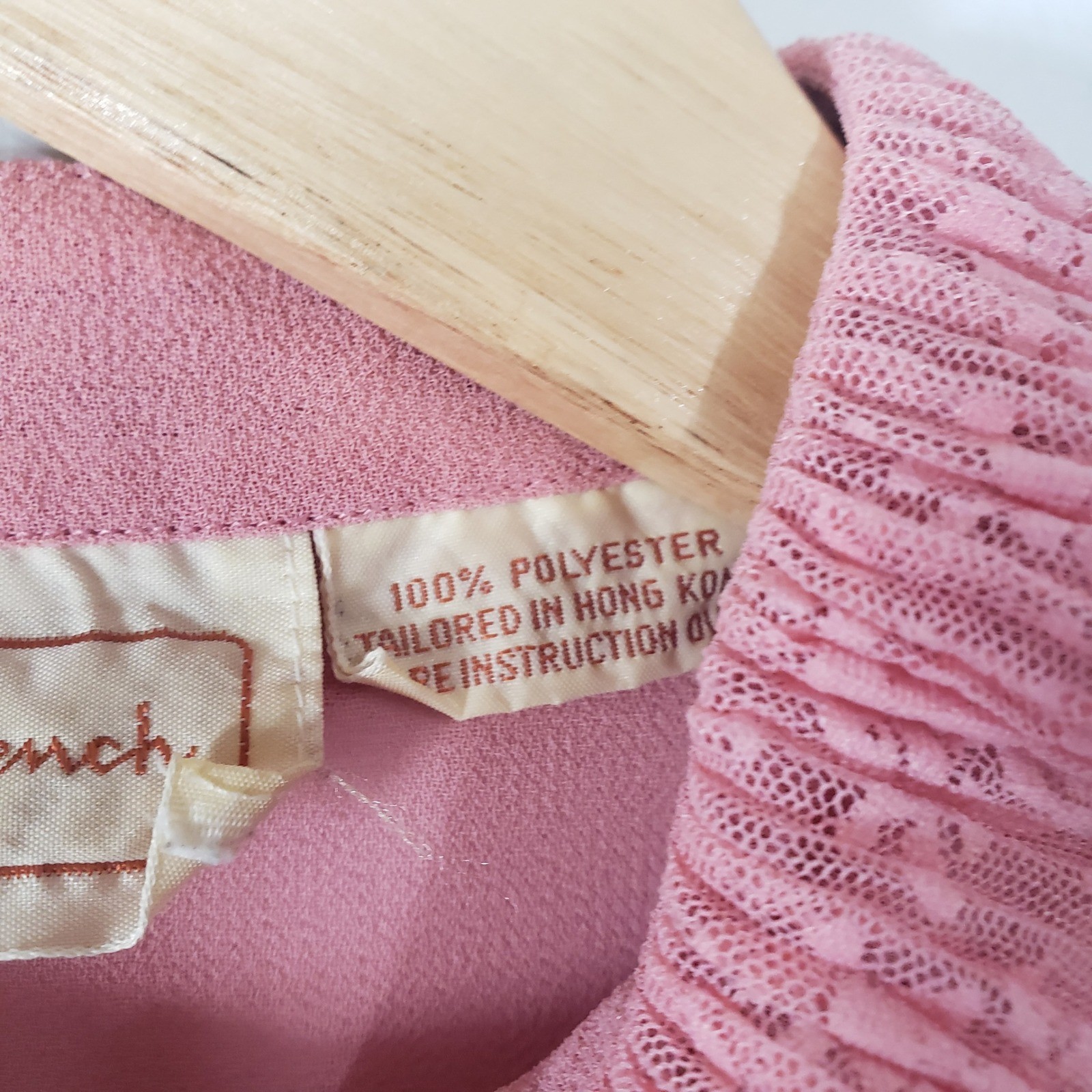 Anne French Ruffle Collar Blouse Womens 6 Pink Vintage 80s Lace Trim Long Sleeve