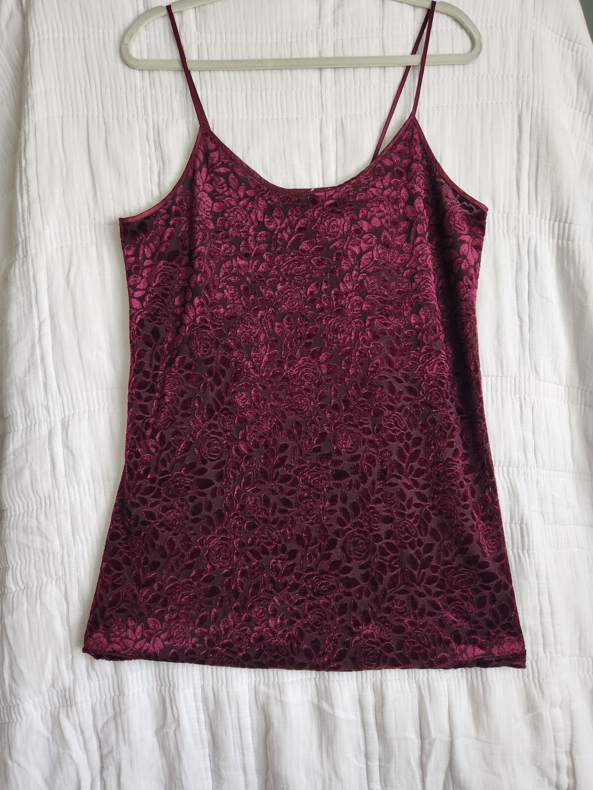 Vintage 90s Vasarette Velvet Floral Slip Dress Babydoll Lingerie Medium Red