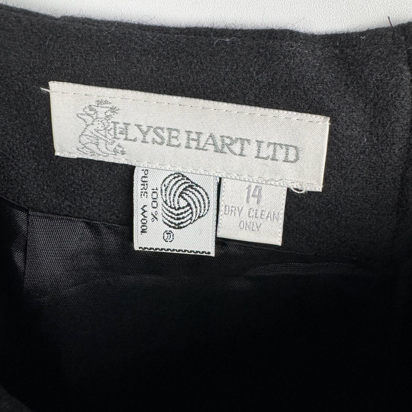 Vtg Ilysa Hart LTD Pleated 100% Pure Wool Women’s Black A Line Skirt Size 14